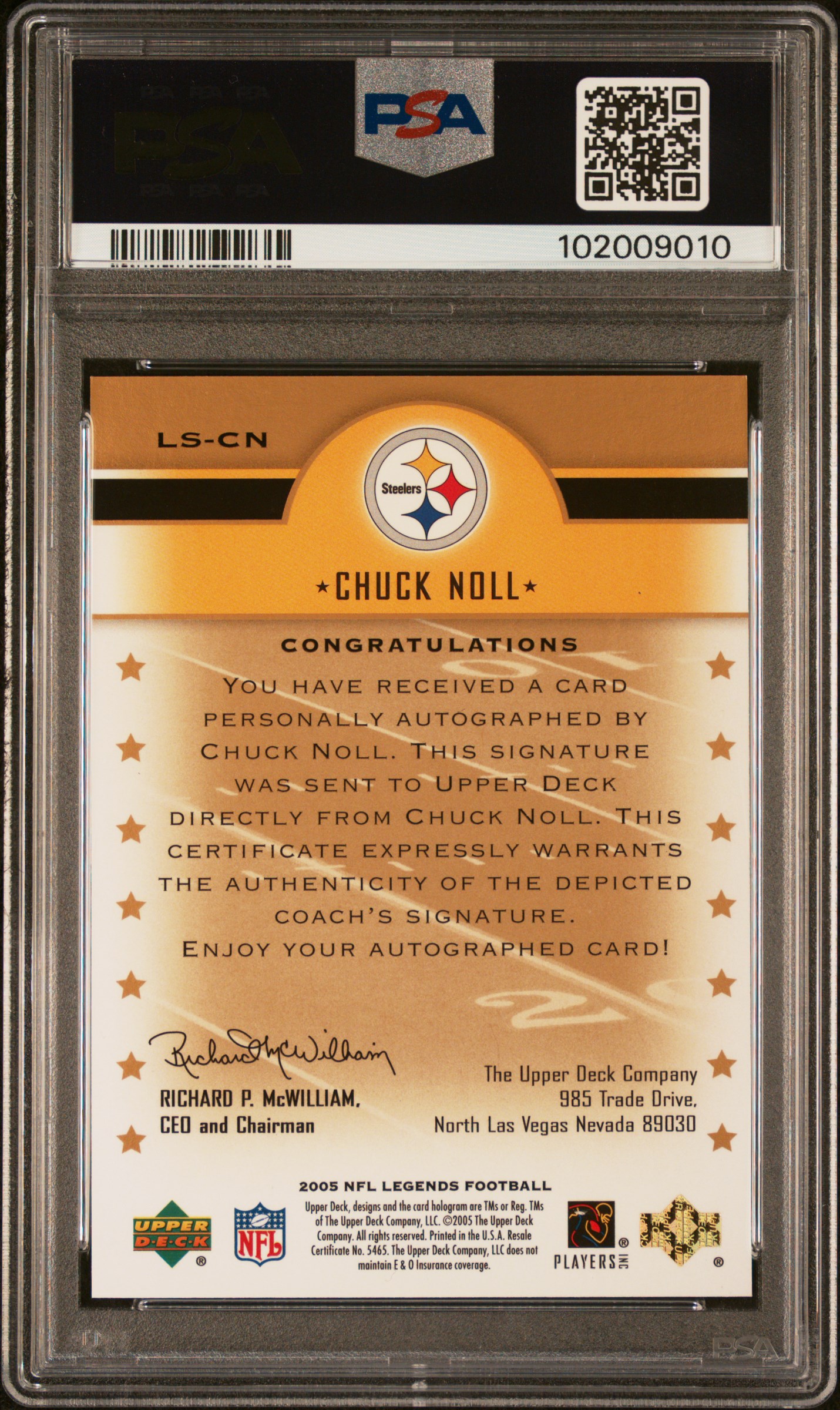2005 Upper Deck Legends Legendary Signatures Chuck Noll #Ls-Cn (Legendary Signatures) back