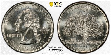 1999-D 25C Connecticut MS65