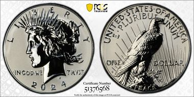 2024-S $1 Peace Dollar Rev PR Two-Coin Reverse Proof Set PR70