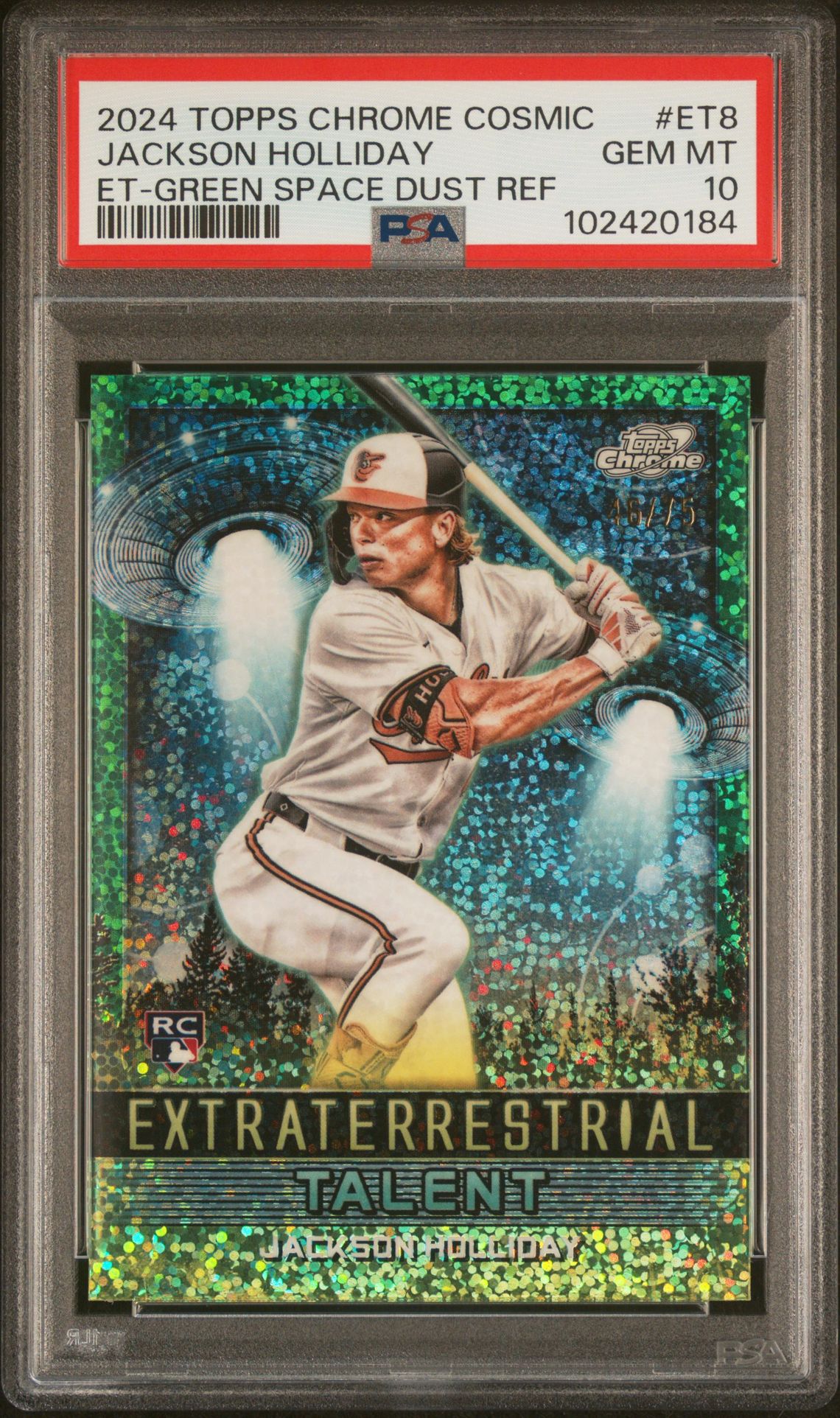 2024 Topps TOPPS COSMIC CHROME EXTRATERRESTRIAL TALENT ET-GREEN SPACE DUST REF #ET8 Jackson Holliday front