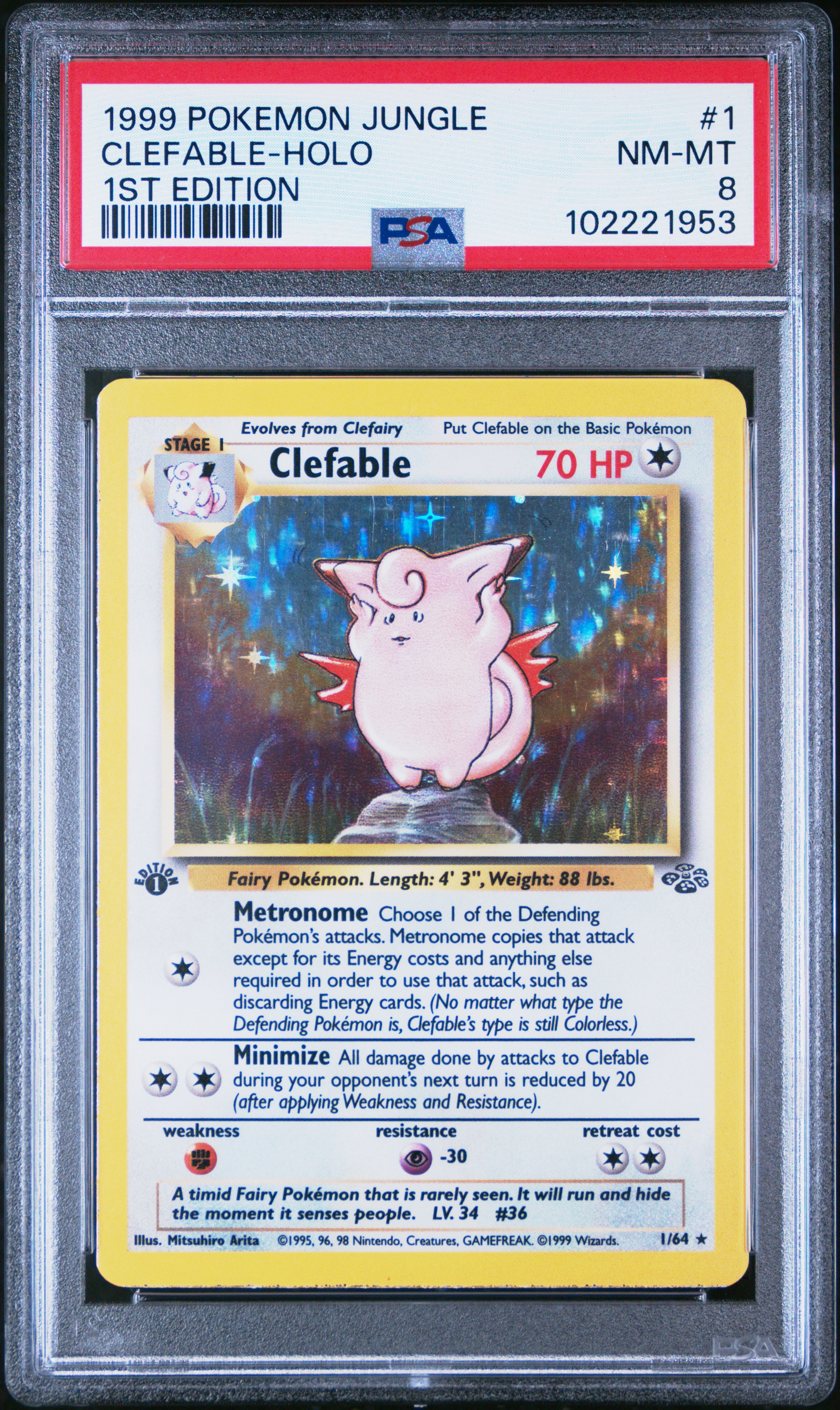 1999 Pokemon Jungle Clefable-Holo #1 (1St Edition) Nm-Mt 8 front