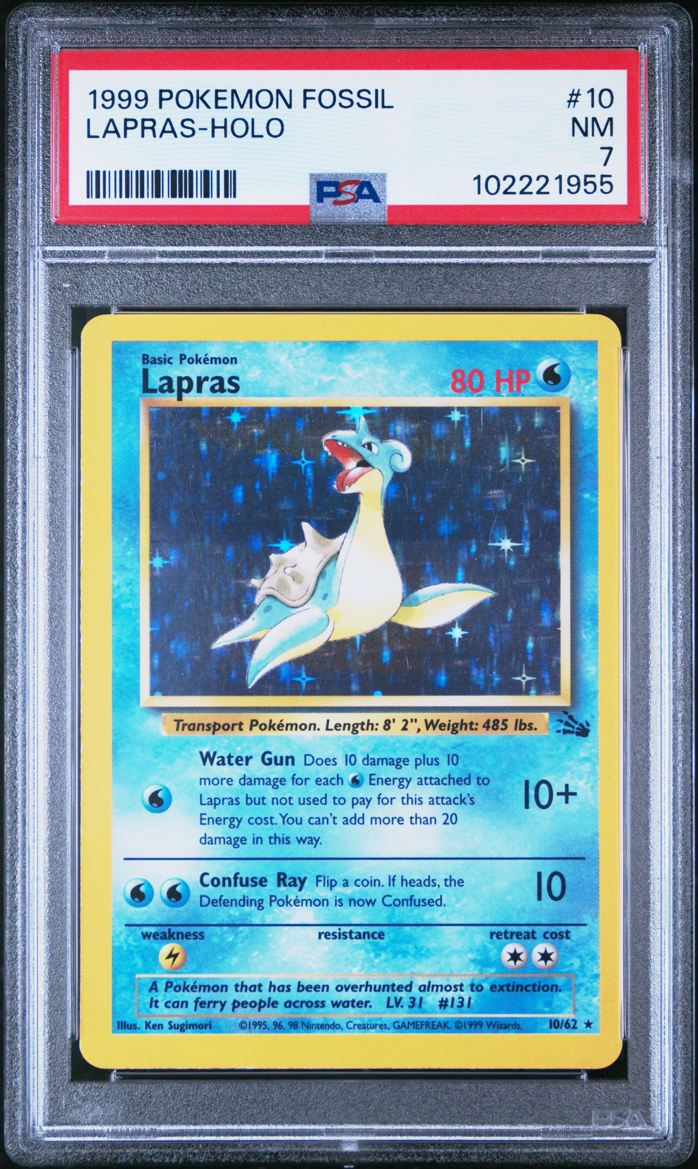 1999 Pokemon Fossil Lapras-Holo #10 Nm 7 front