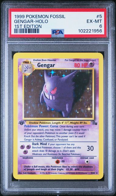 1999 Pokemon Fossil Gengar-Holo #5 (1St Edition) Ex-Mt 6 front
