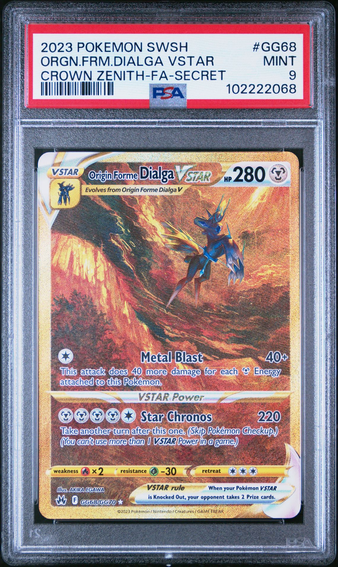 2023 Pokemon Sword And Shield Crown Zenith Orgn.frm.dialga Vstar #Gg68 (Crown Zenith-Fa-Secret) Mint 9 front