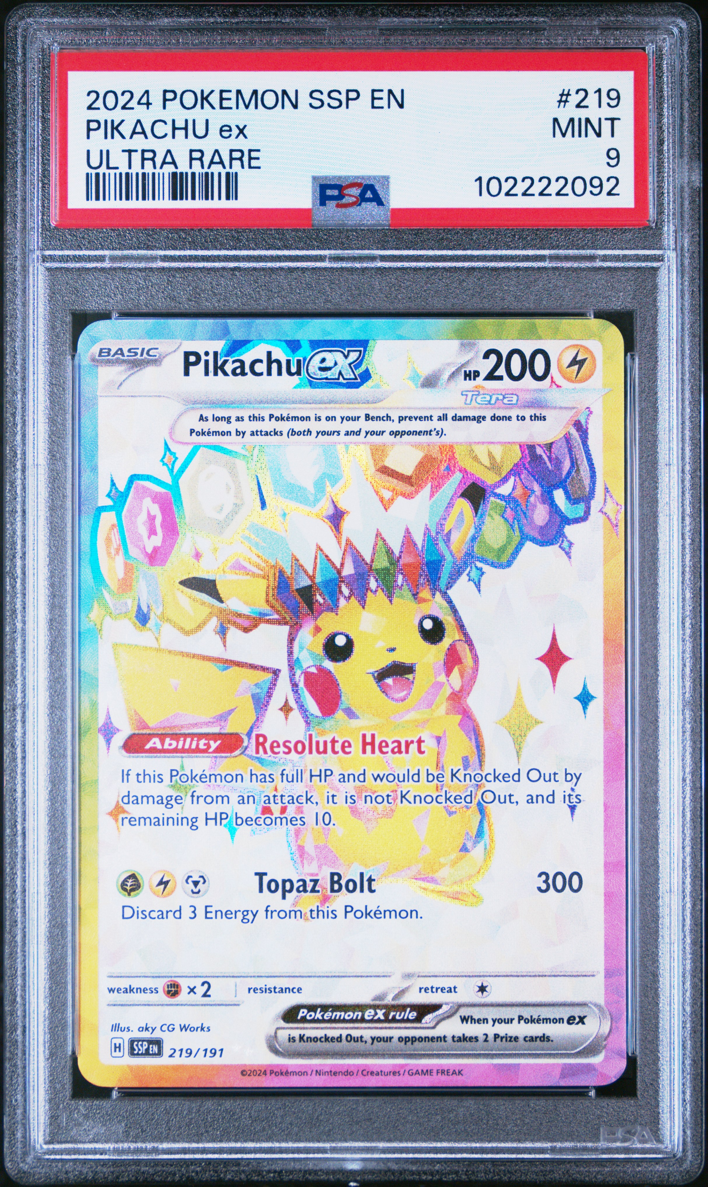 2024 Pokemon Ssp En-Surging Sparks Pikachu Ex #219 (Ultra Rare) Mint 9 front