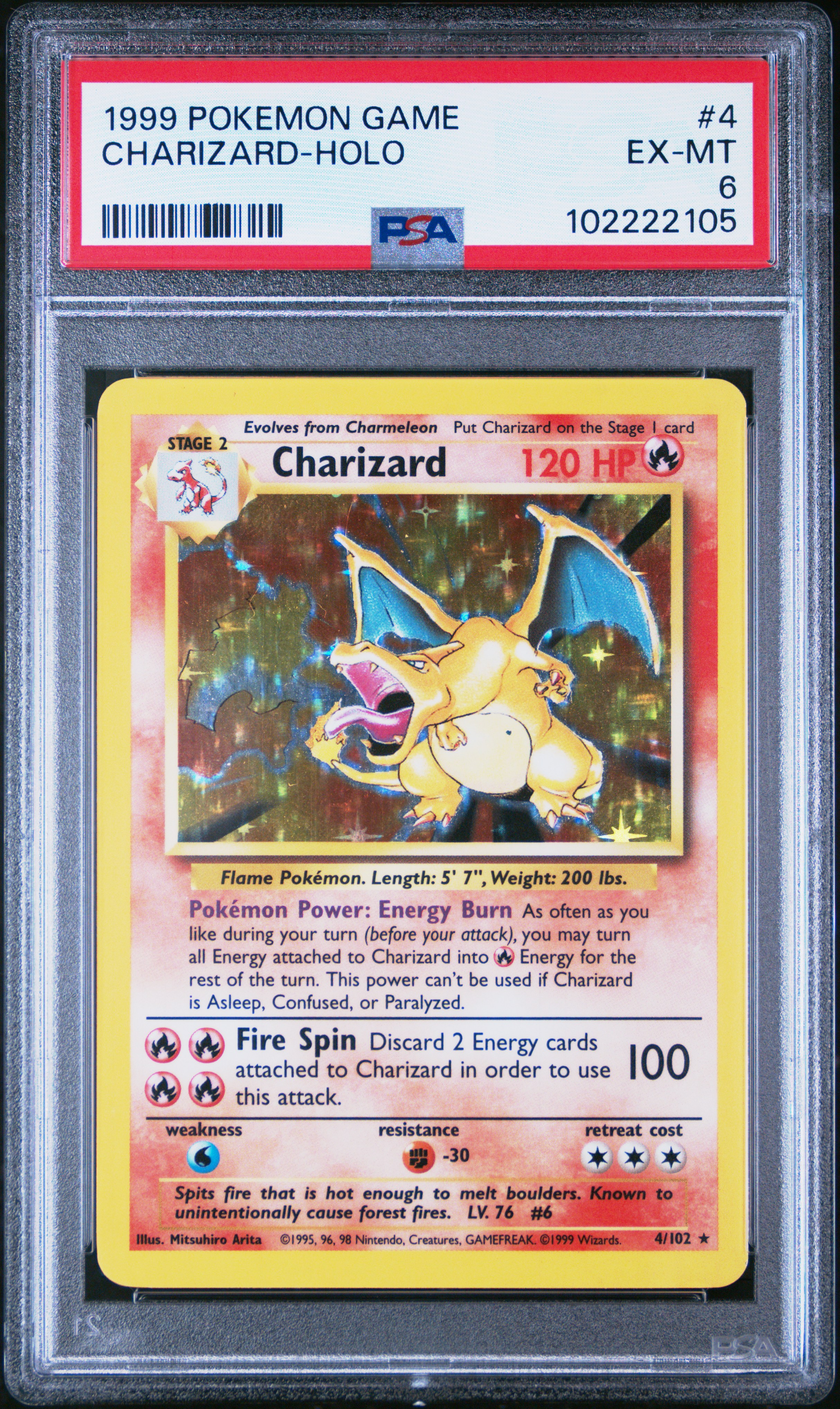 1999 Pokemon Game Charizard-Holo #4 Ex-Mt 6 front