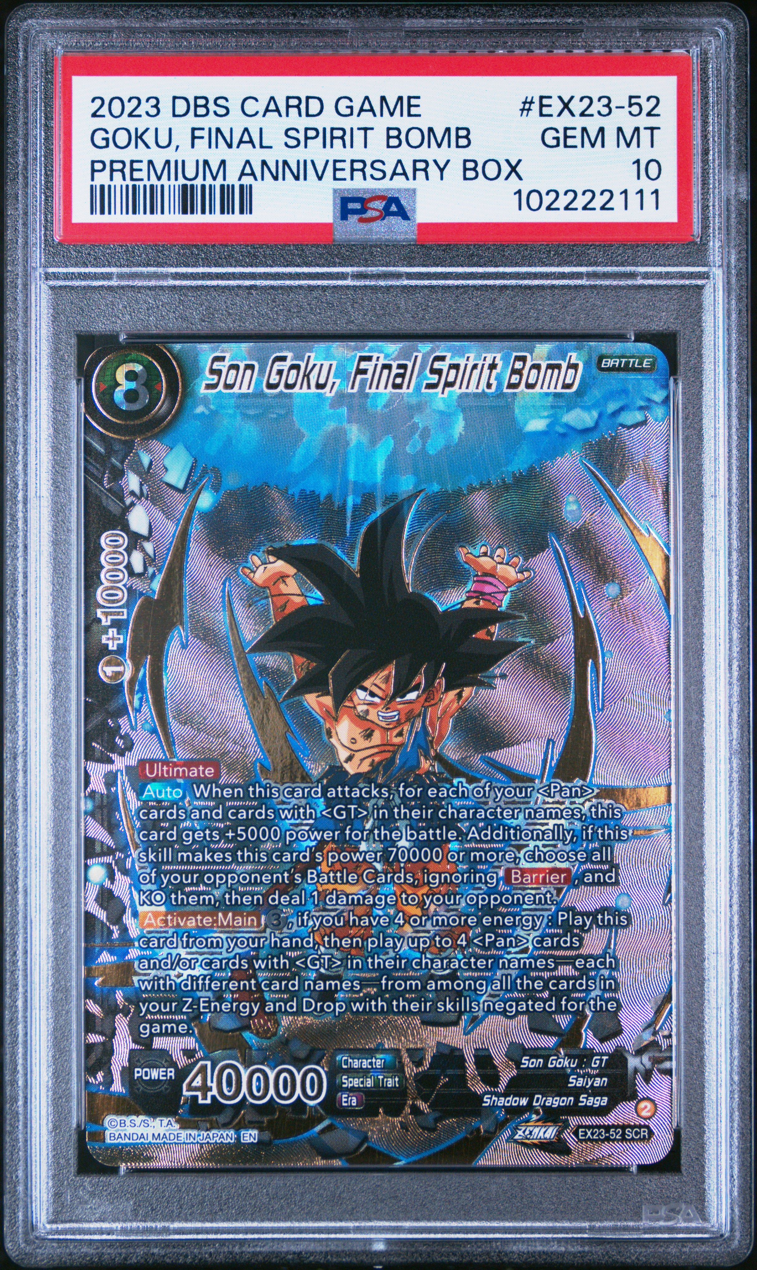 2023 Dragon Ball Super Card Game Premium Anniversary Box Goku, Final Spirit Bomb #Ex23-52 Gem Mt 10 front