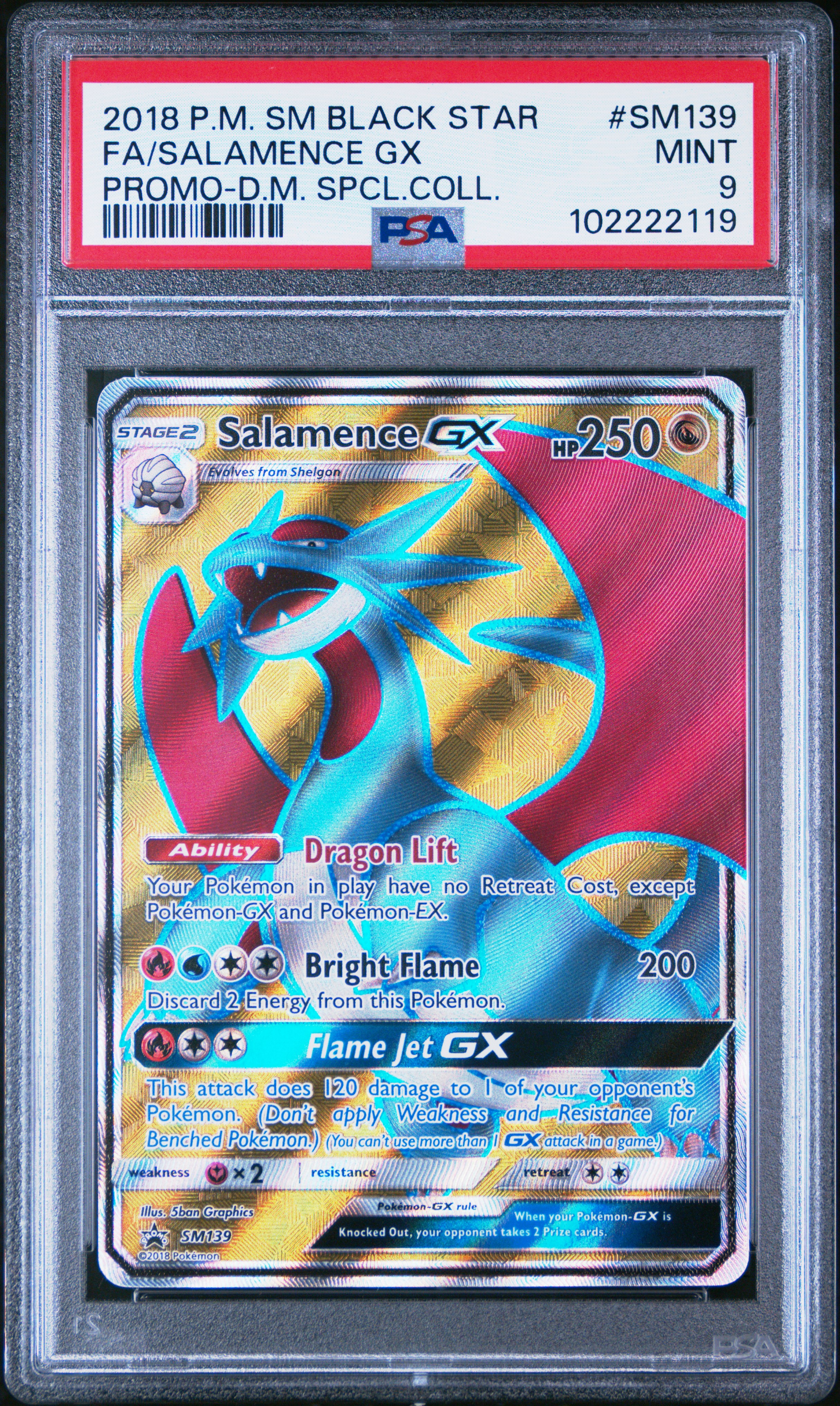 2018 Pokemon Sm Black Star Promo Fa/Salamence Gx #Sm139 (Promo-D.m. Spcl.coll.) Mint 9 front