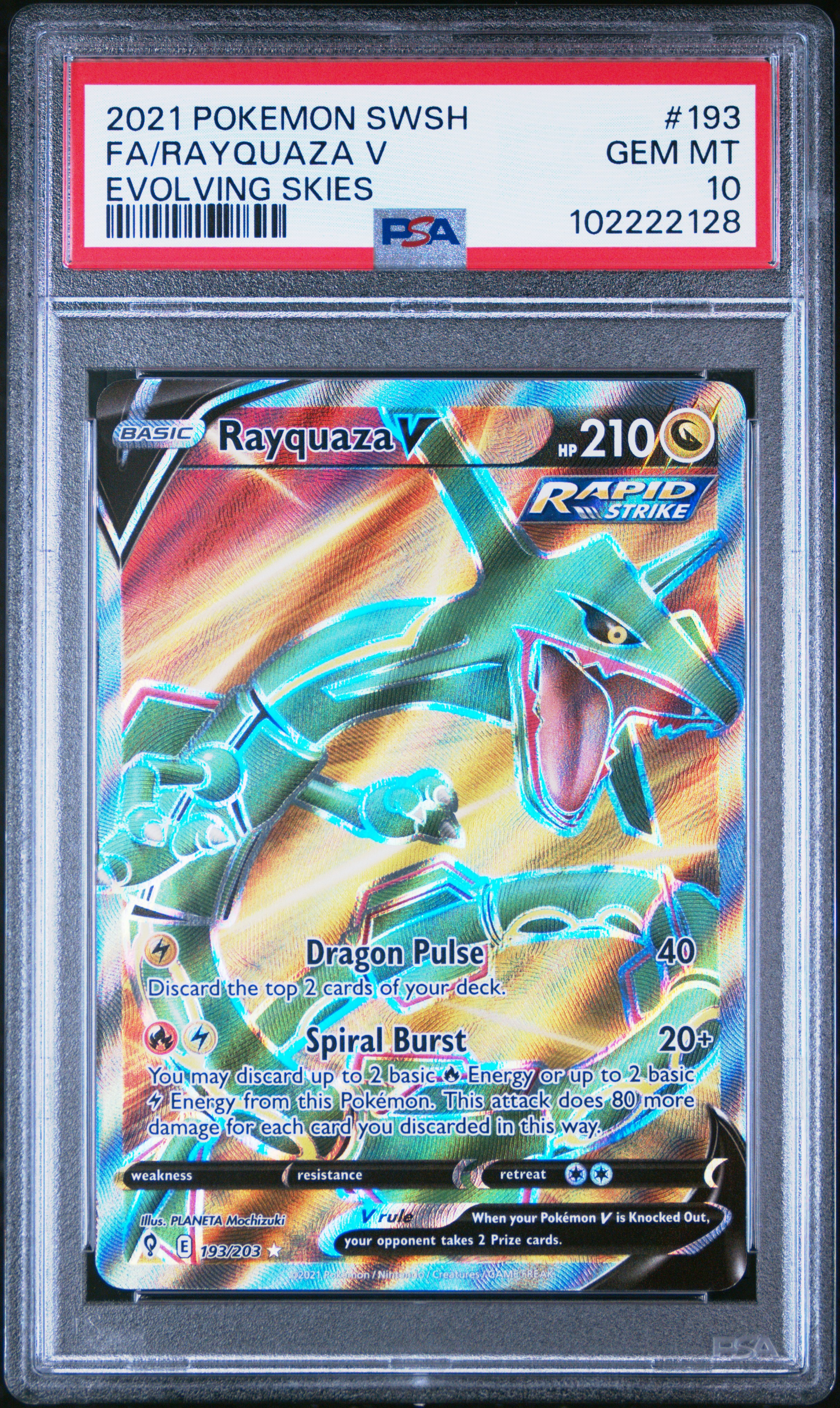 2021 Pokemon Sword & Shield Evolving Skies Fa/Rayquaza V #193 (Evolving Skies) Gem Mt 10 front