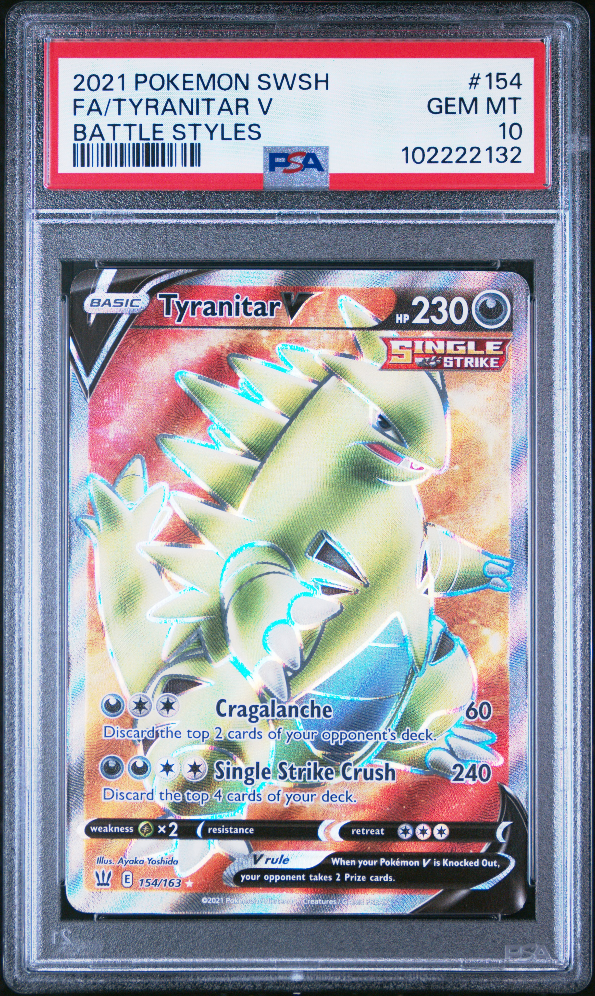 2021 Pokemon Sword & Shield Battle Styles Fa/Tyranitar V #154 (Battle Styles) Gem Mt 10 front