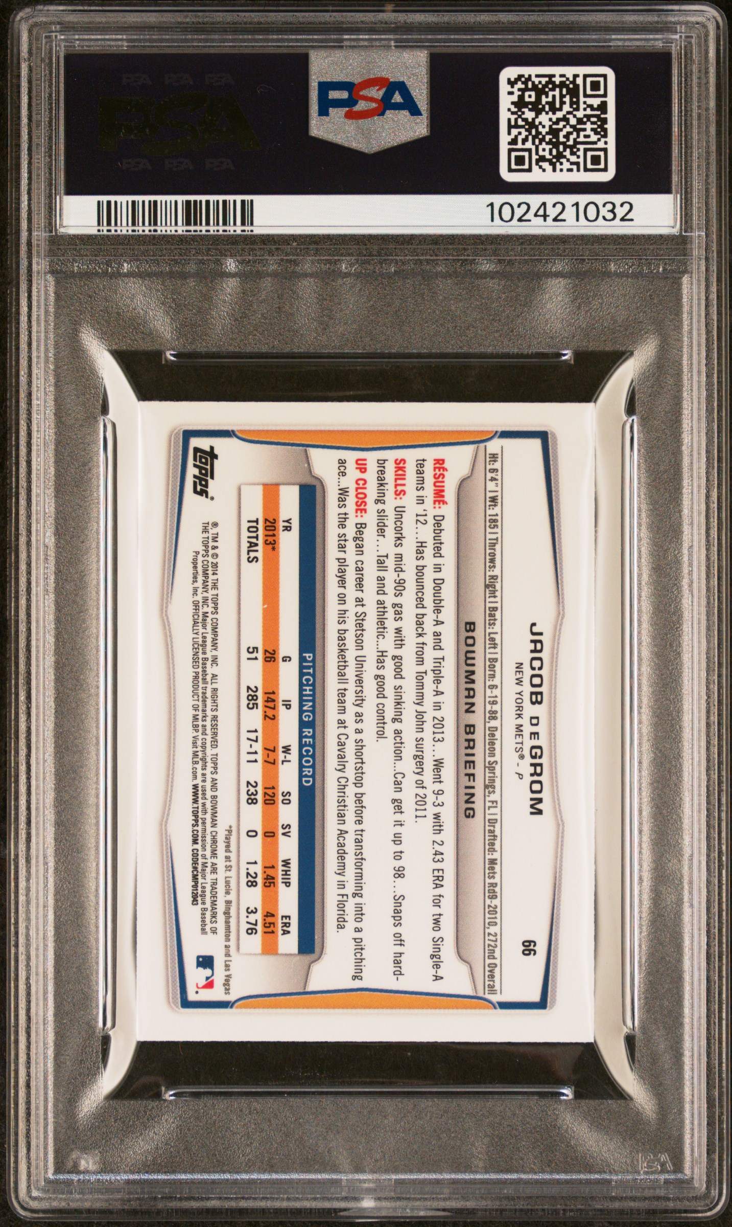 2014 Bowman Chrome Mini Jacob Degrom #66 (Mini-Black Shimmer Ref.) Nm-Mt 8 back