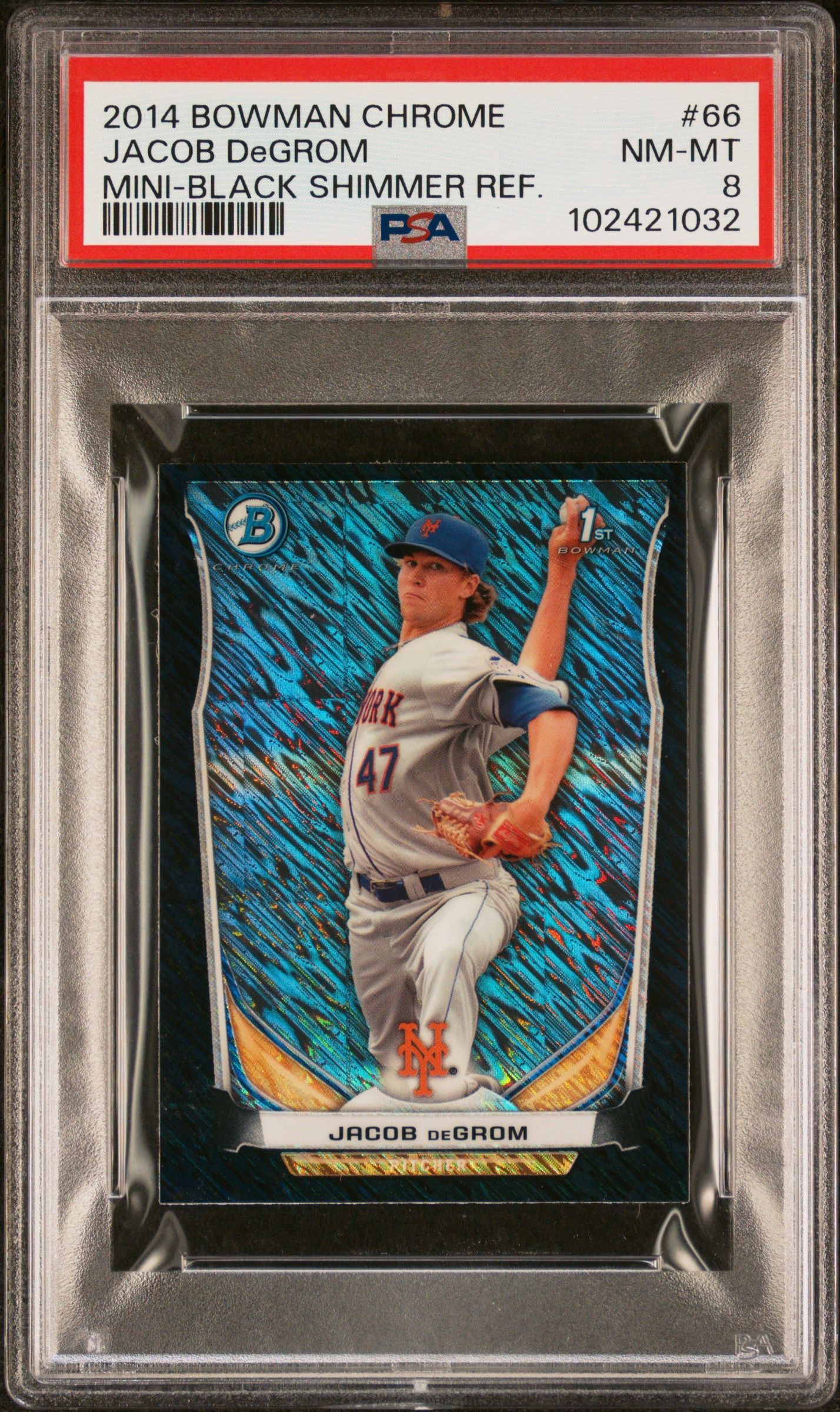 2014 Bowman Chrome Mini Jacob Degrom #66 (Mini-Black Shimmer Ref.) Nm-Mt 8 front
