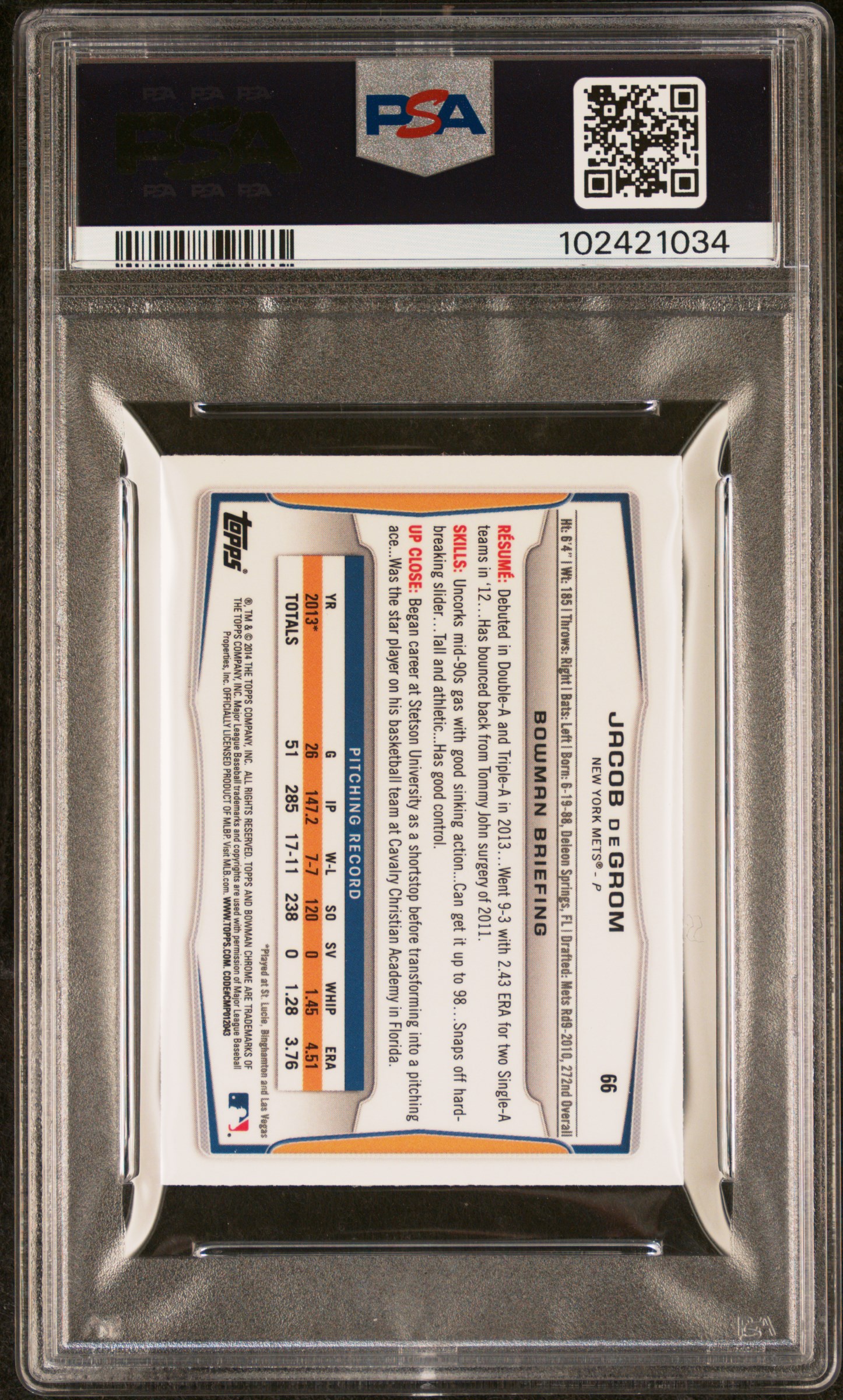 2014 Bowman Chrome Mini Jacob Degrom #66 (Mini-Black Shimmer Ref.) Nm-Mt 8 back