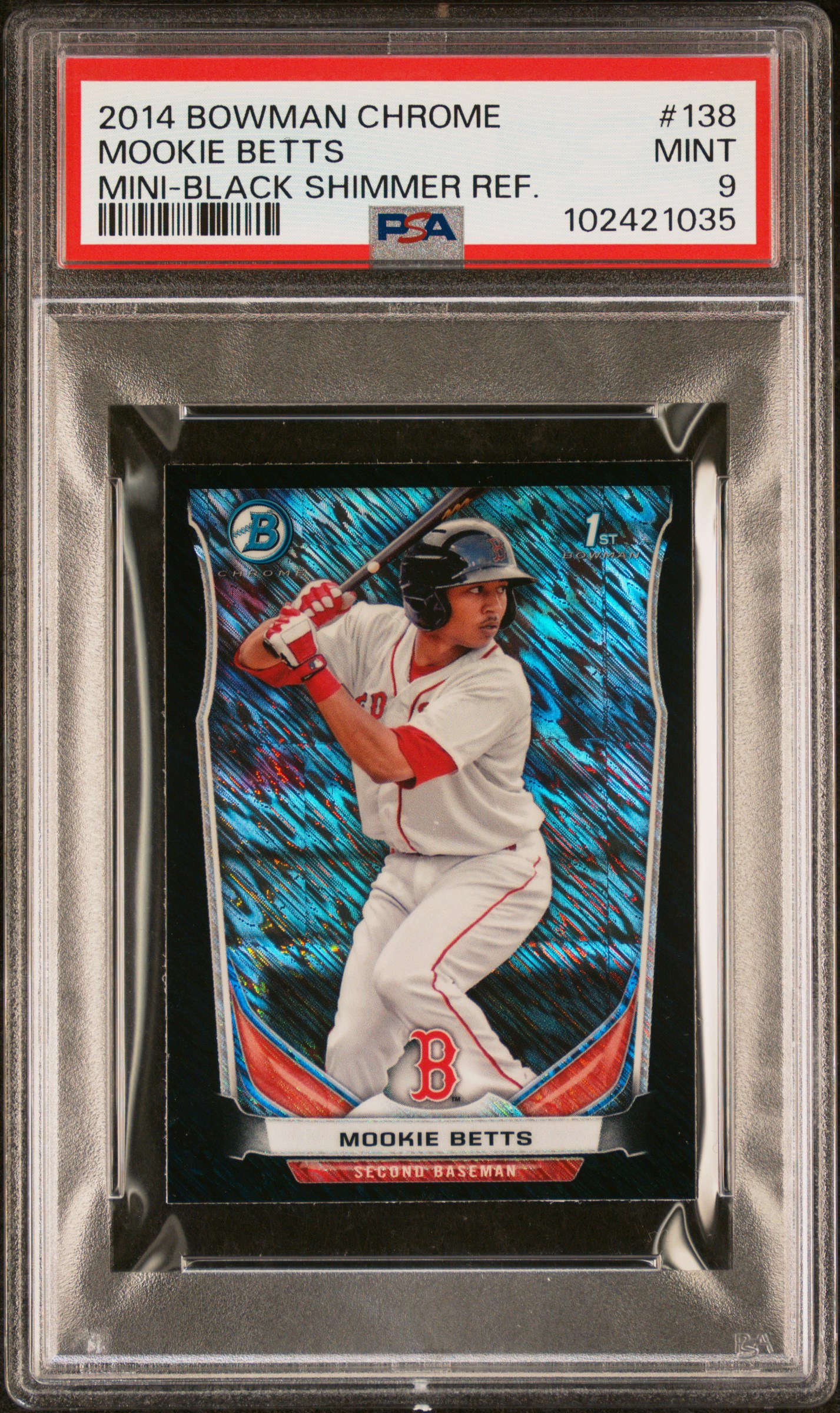 2014 Bowman Chrome Mini Mookie Betts #138 (Mini-Black Shimmer Ref.) Mint 9 front