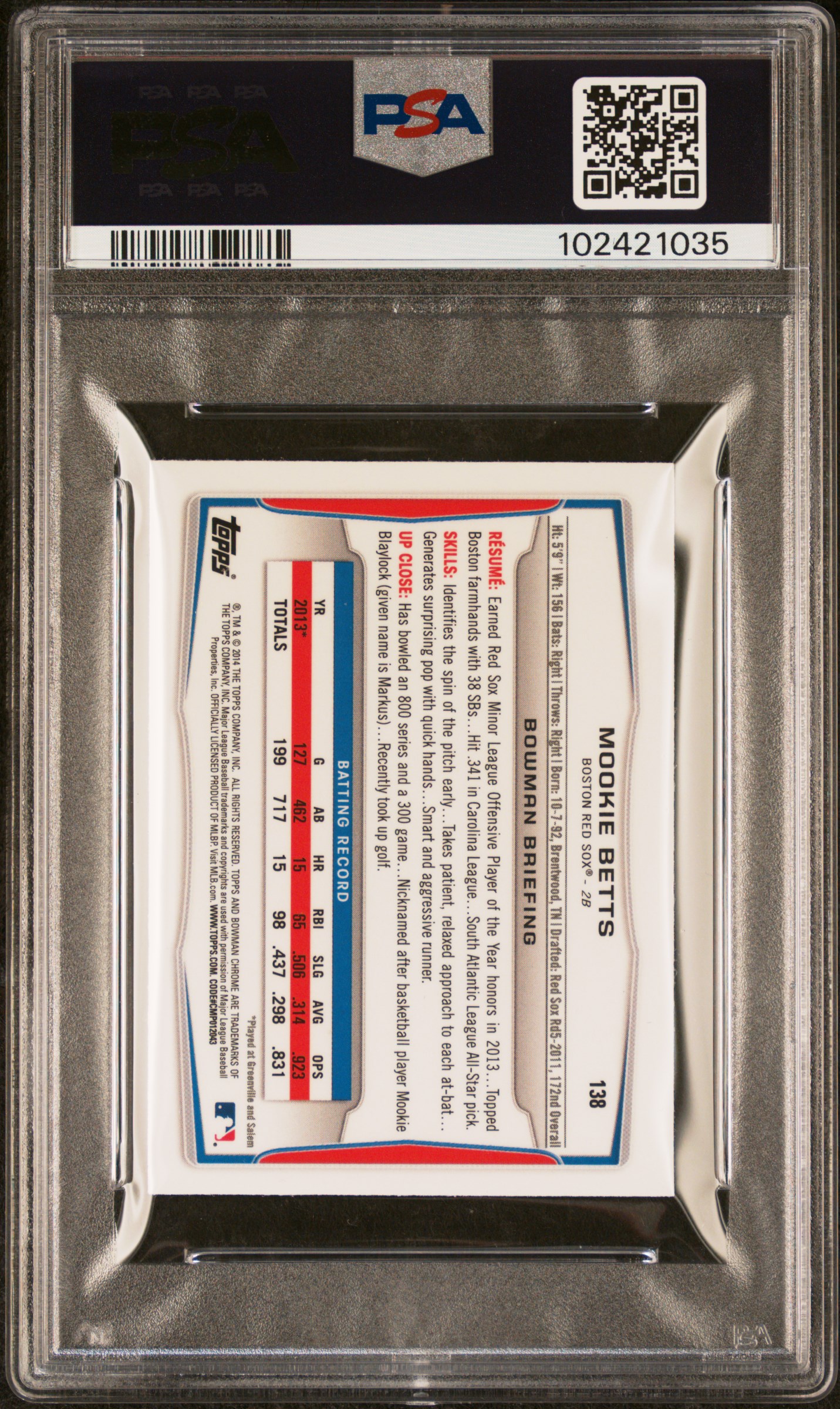 2014 Bowman Chrome Mini Mookie Betts #138 (Mini-Black Shimmer Ref.) Mint 9 back