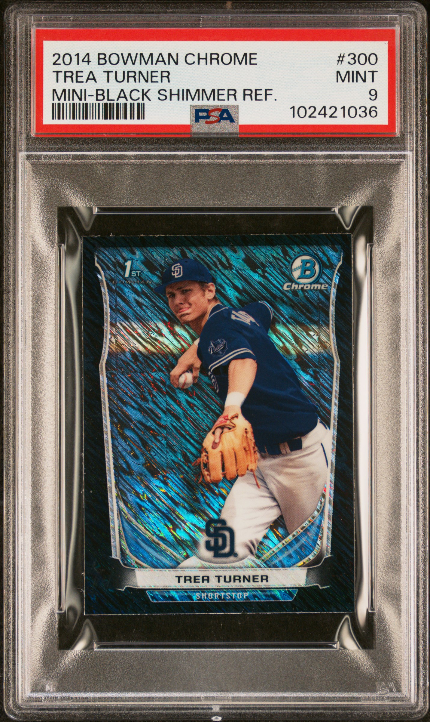 2014 Bowman Chrome Mini Trea Turner #300 (Mini-Black Shimmer Ref.) Mint 9 front