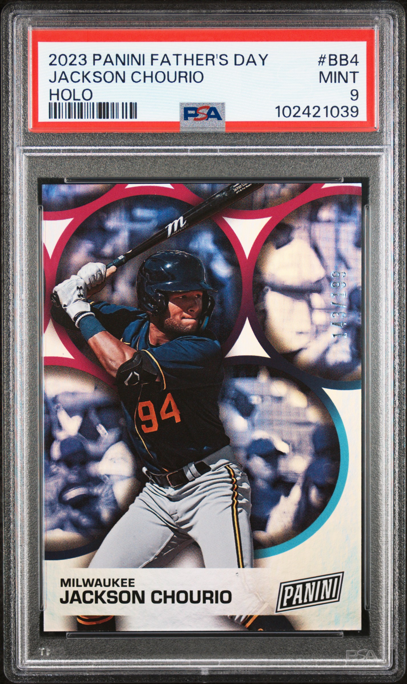 2023 Panini Father's Day Jackson Chourio #Bb4 (Holo) Mint 9 front