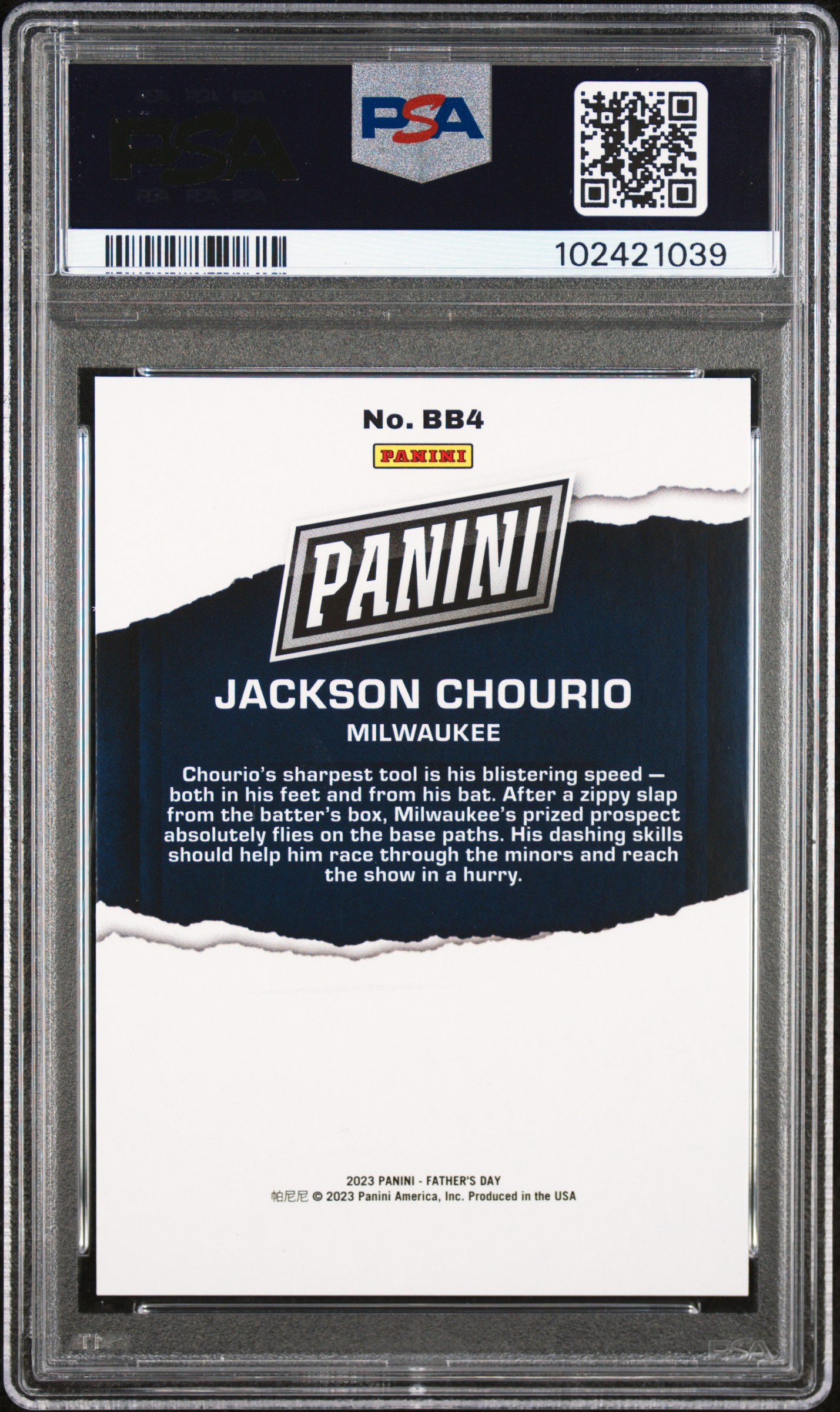 2023 Panini Father's Day Jackson Chourio #Bb4 (Holo) Mint 9 back