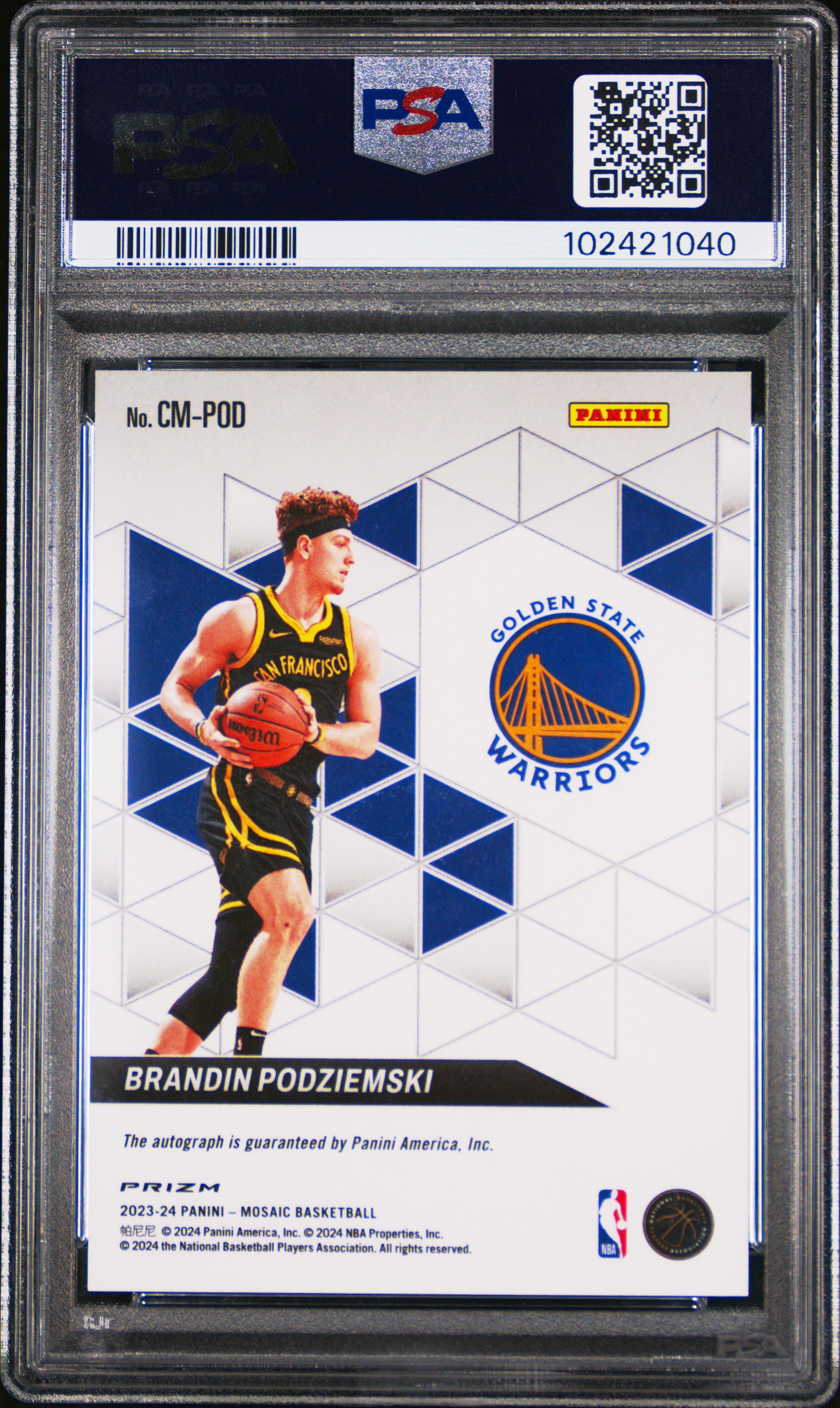 2023 Panini Mosaic Collage Autographs Mosaic Brandin Podziemski #Cmpod Gem Mt 10 back