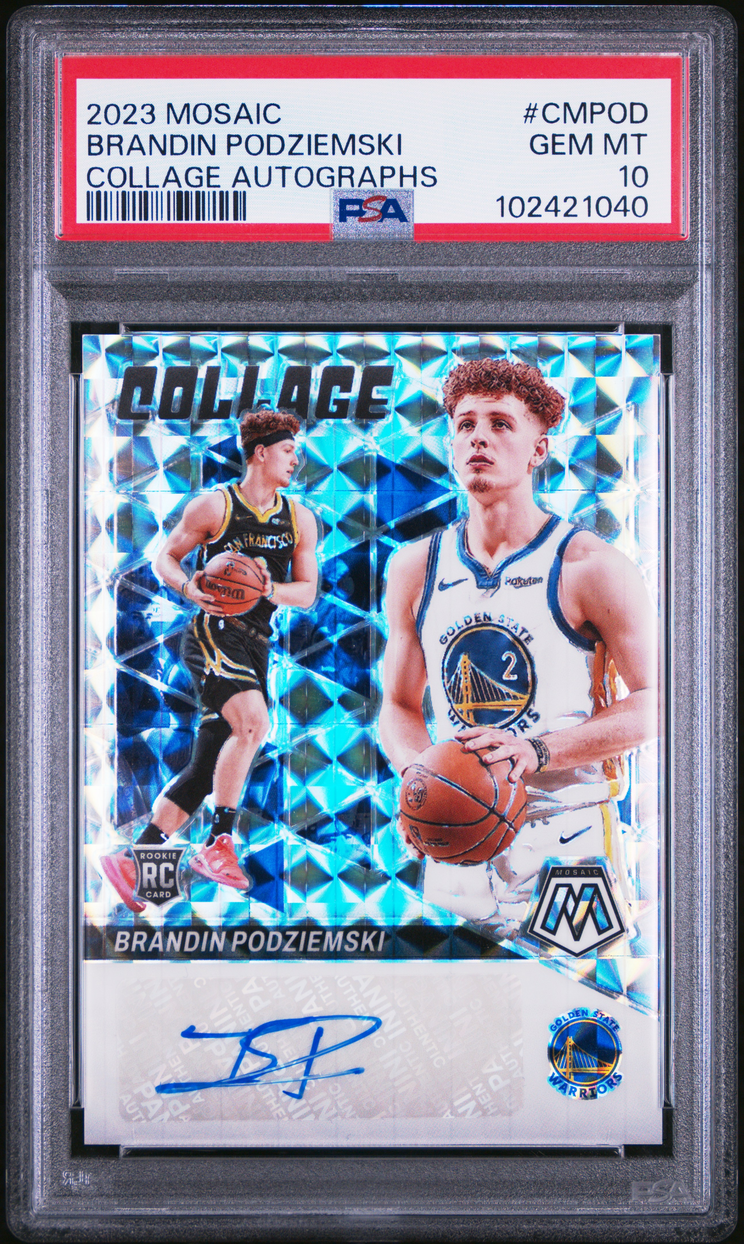 2023 Panini Mosaic Collage Autographs Mosaic Brandin Podziemski #Cmpod Gem Mt 10 front
