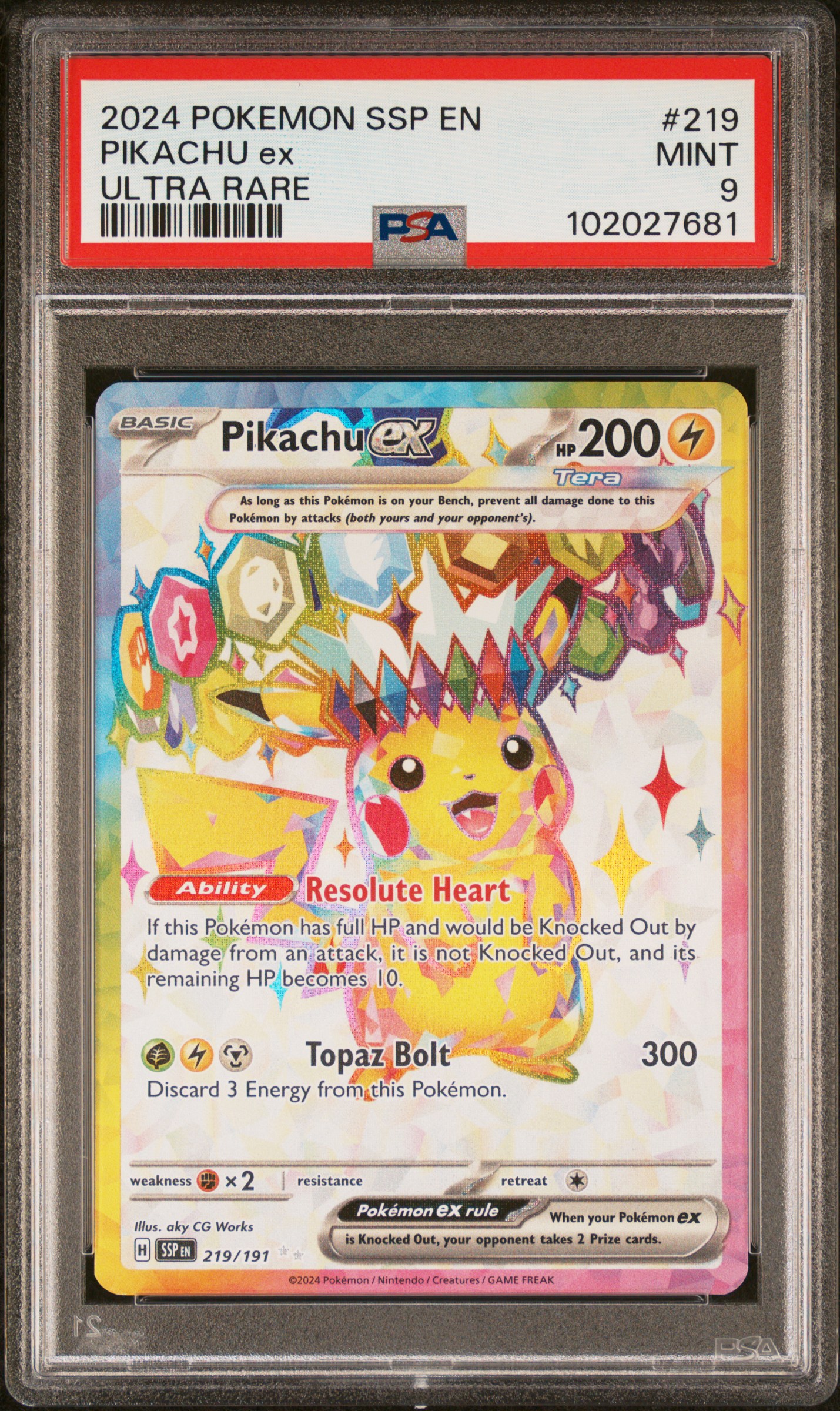 2024 Pokemon Ssp En-Surging Sparks Pikachu Ex #219 (Ultra Rare) Mint 9 front