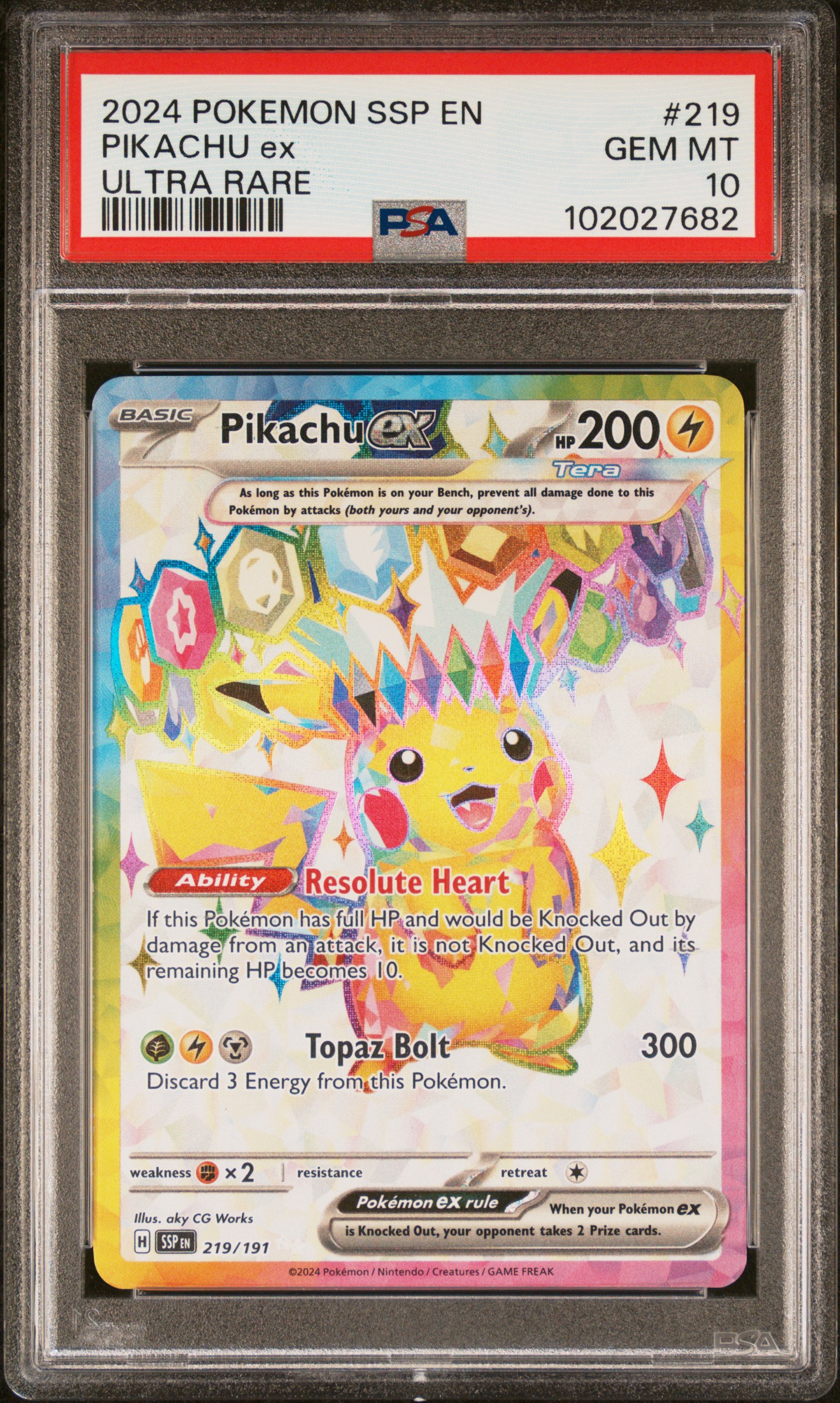 2024 Pokemon Ssp En-Surging Sparks Pikachu Ex #219 (Ultra Rare) Gem Mt 10 front