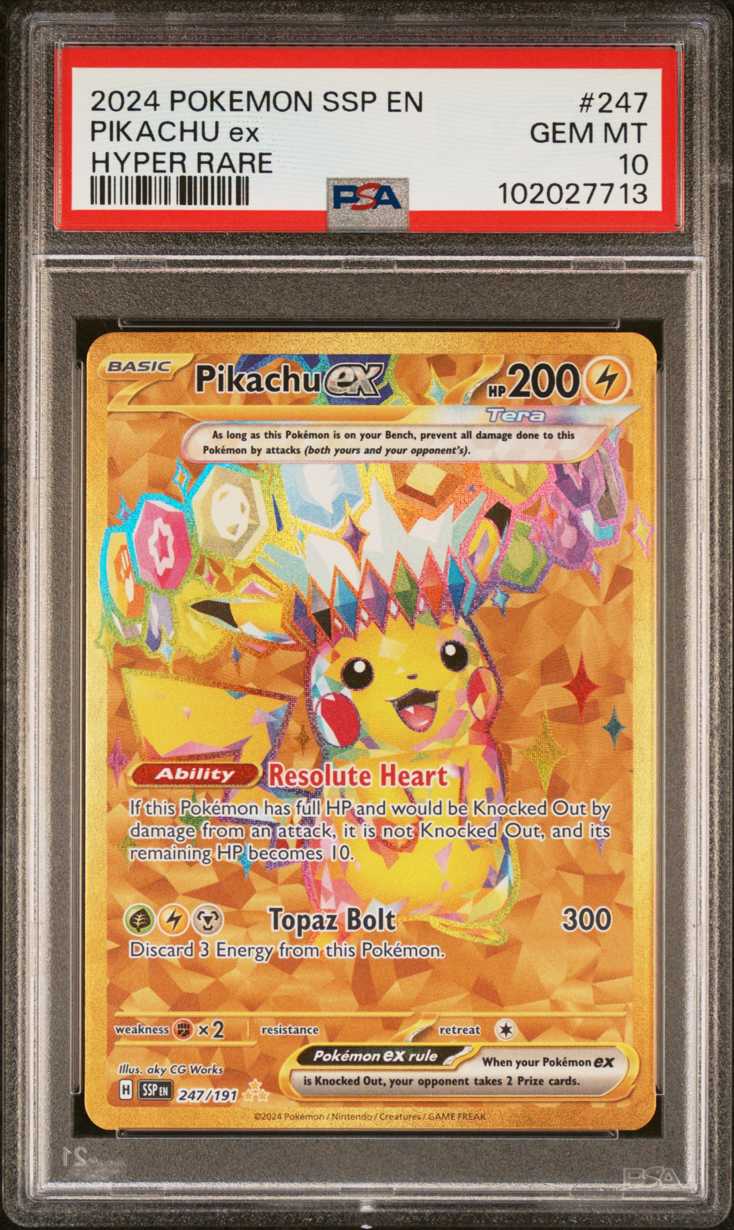 2024 Pokemon Ssp En-Surging Sparks Pikachu Ex #247 (Hyper Rare) Gem Mt 10 front