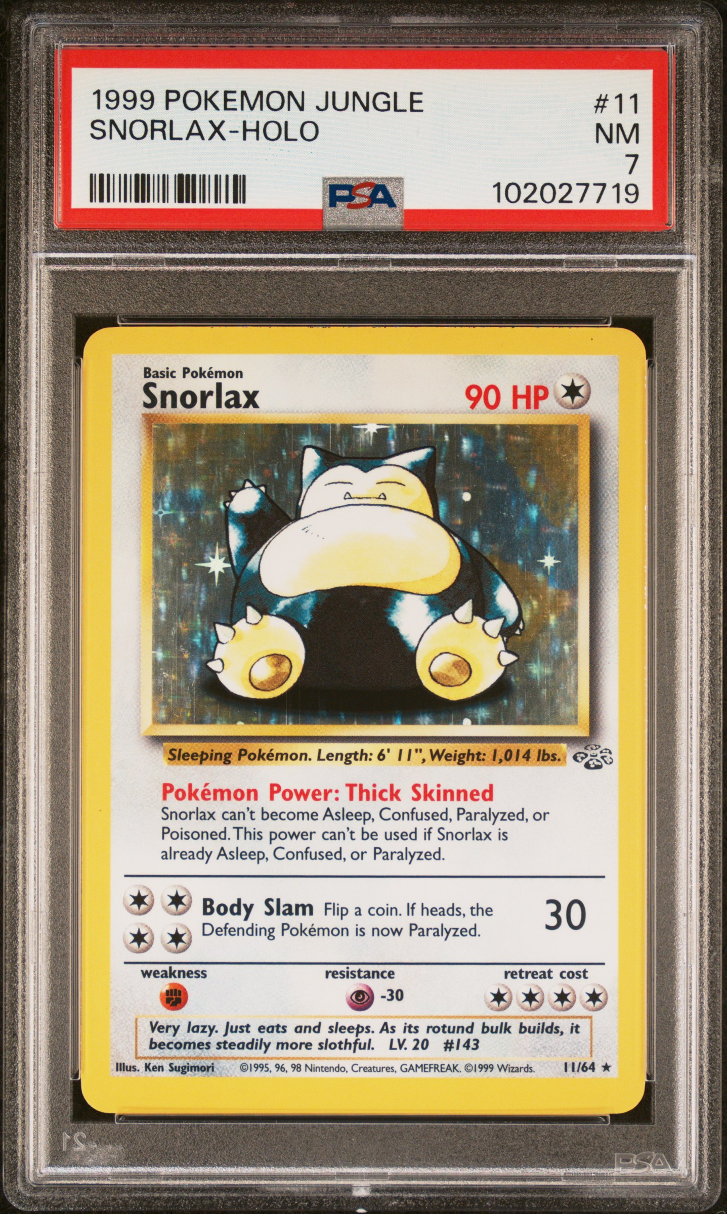 1999 Pokemon Jungle Snorlax-Holo #11 Nm 7 front