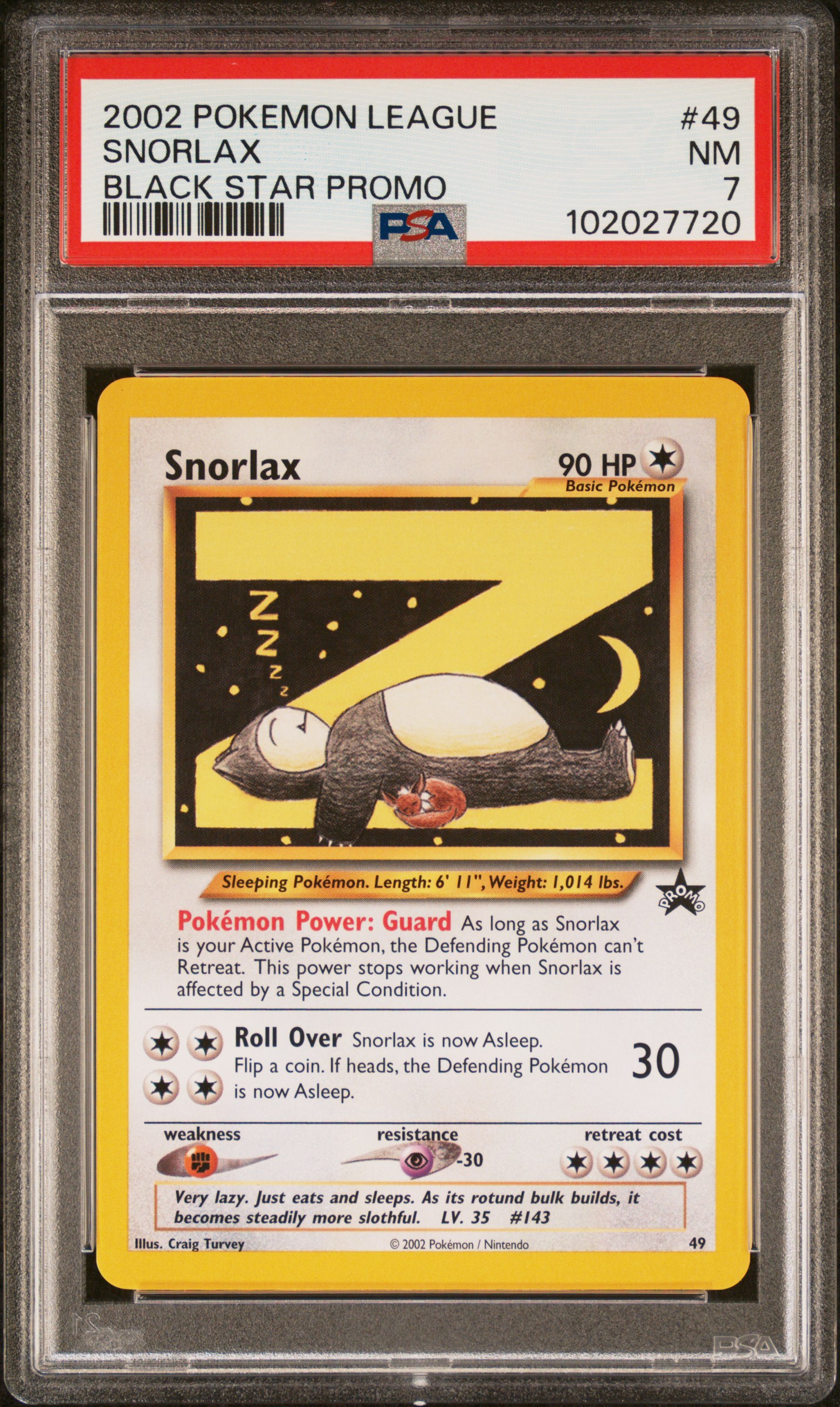 2002 Pokemon League Promo Black Star Snorlax #49 (Black Star Promo) Nm 7 front