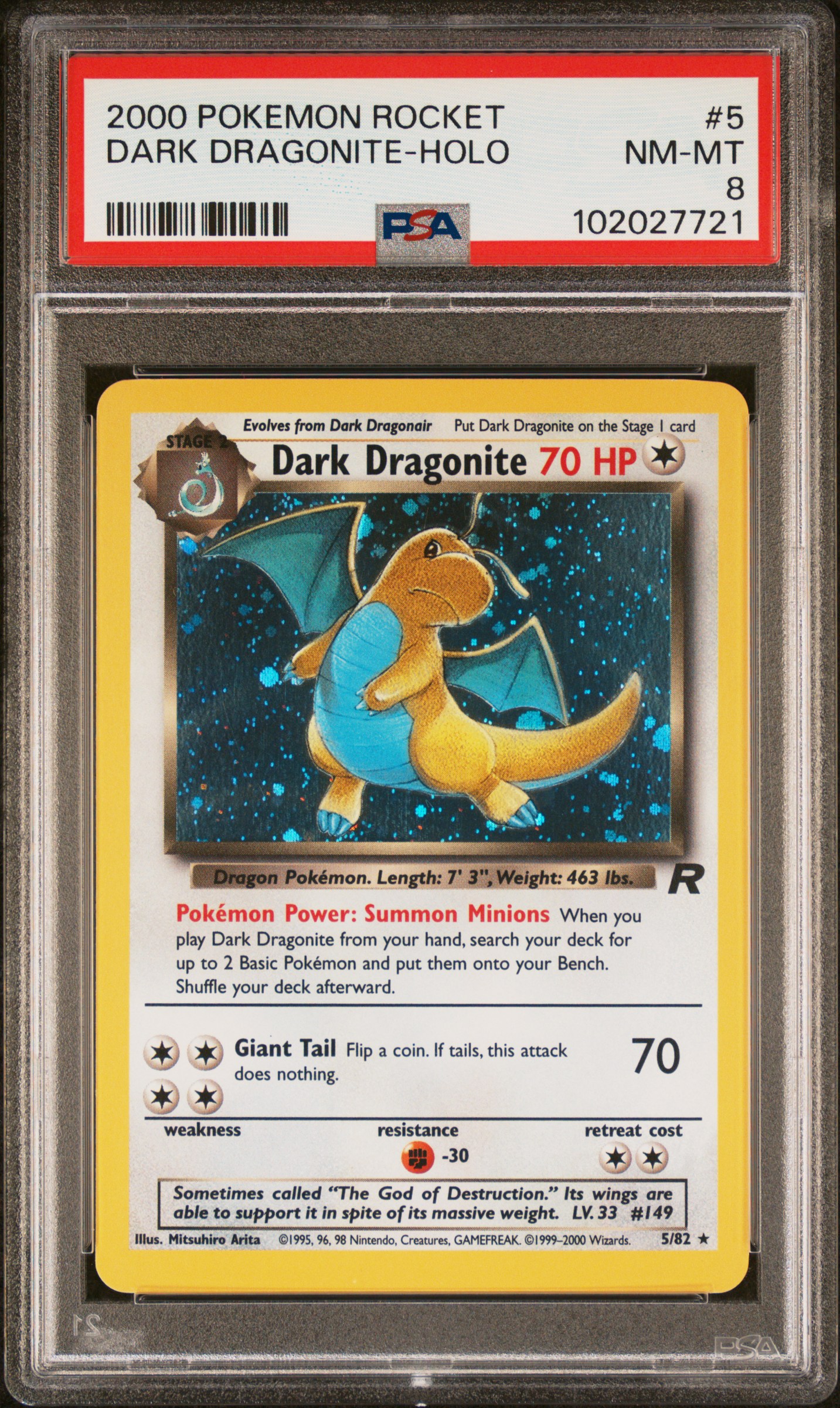 2000 Pokemon Rocket Dark Dragonite-Holo #5 Nm-Mt 8 front