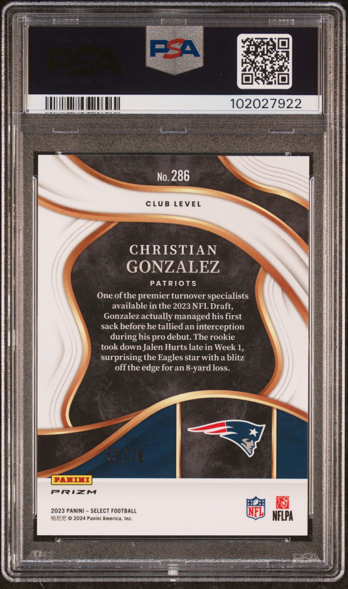 2023 Panini Select Christian Gonzalez #286 (Dragon Scale Prizm) Gem Mt 10 back