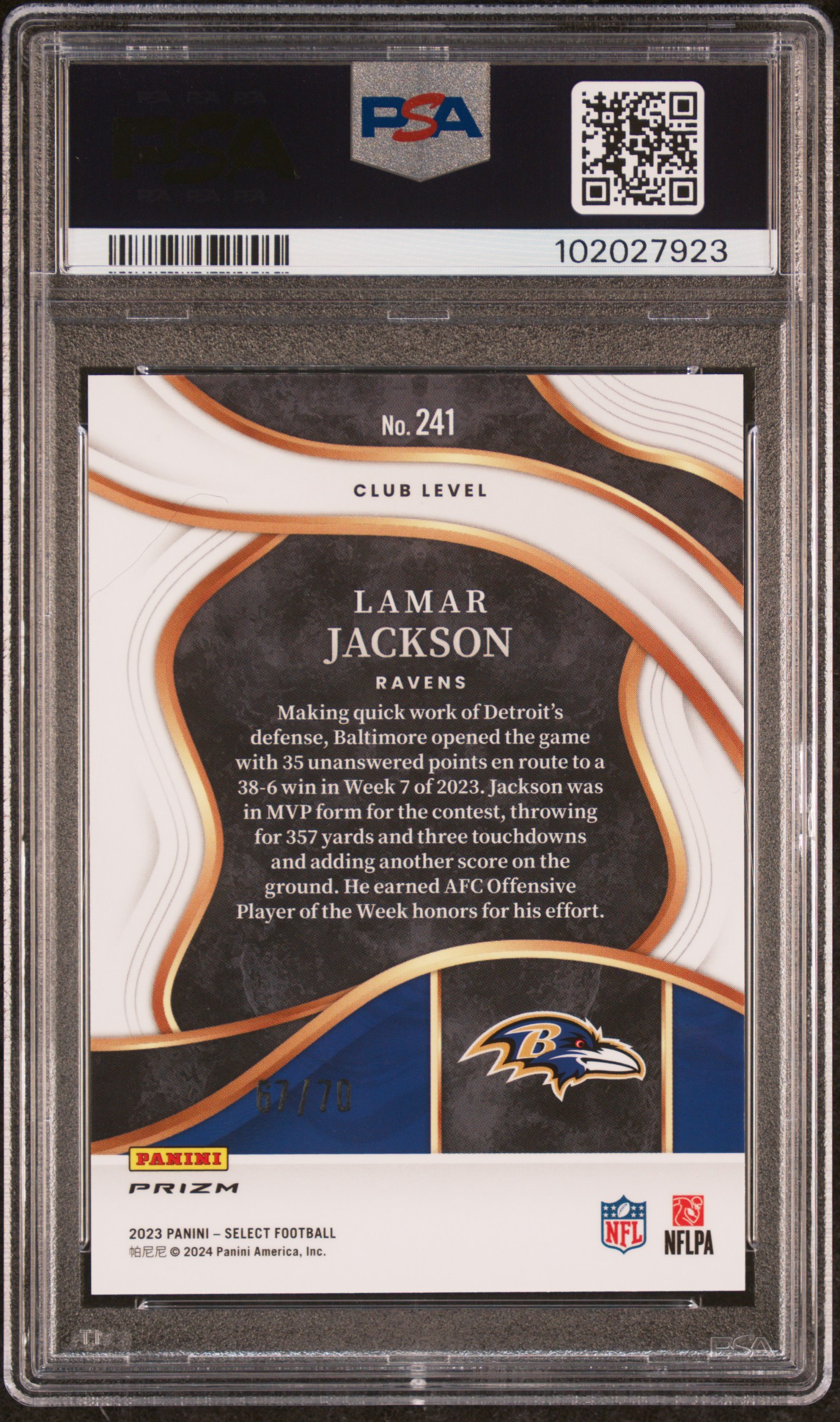 2023 Panini Select Lamar Jackson #241 (Dragon Scale Prizm) Mint 9 back