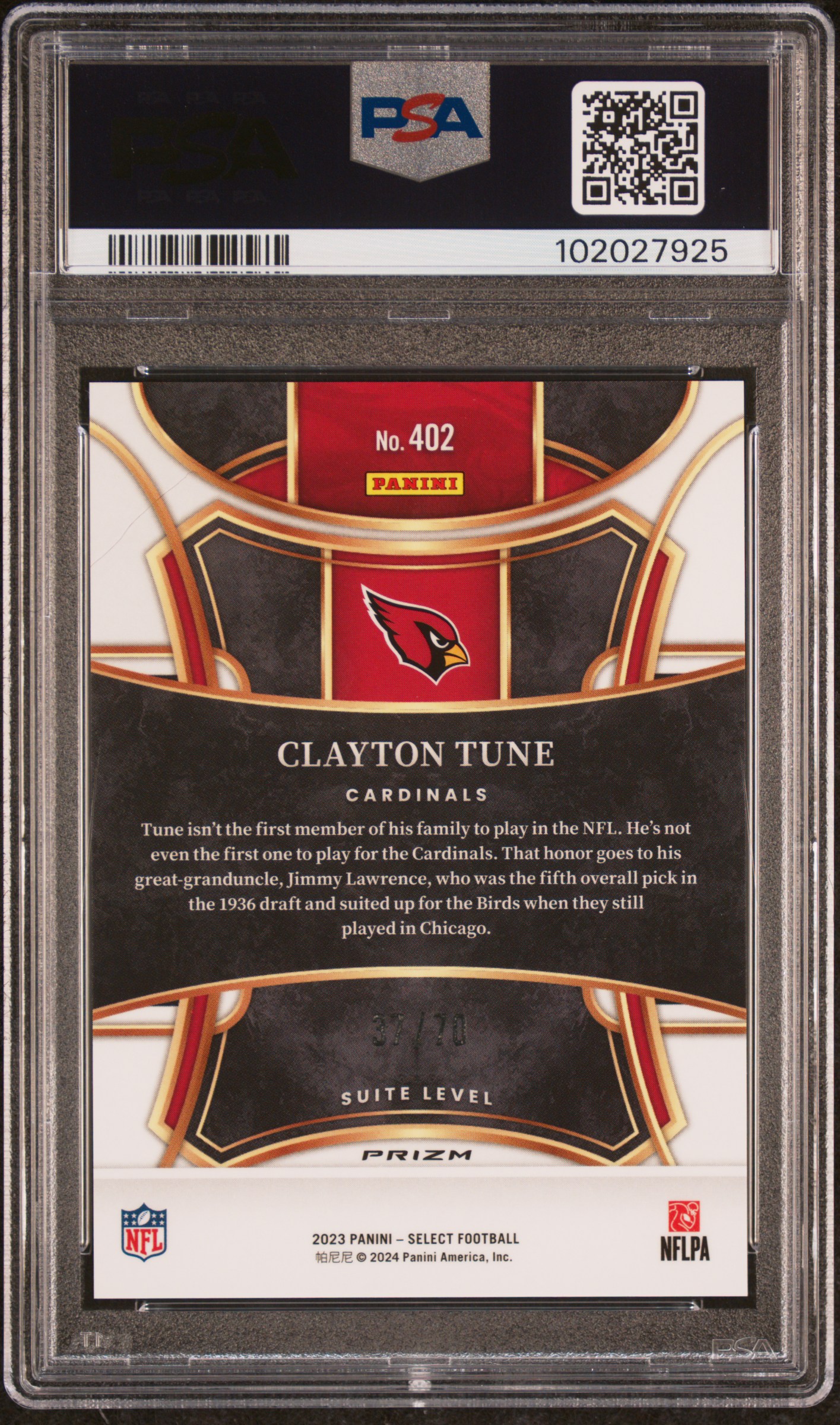 2023 Panini Select Clayton Tune #402 (Dragon Scale Prizm) Gem Mt 10 back