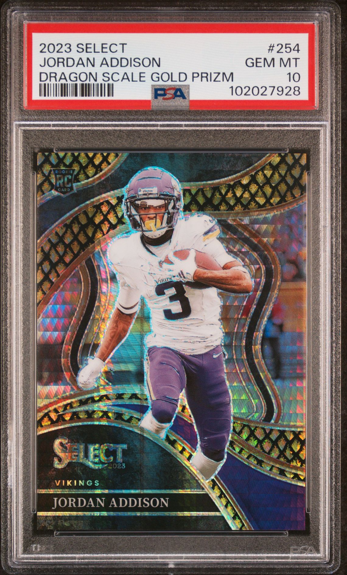 2023 Panini Select Jordan Addison #254 (Dragon Scale Gold Prizm) Gem Mt 10 front
