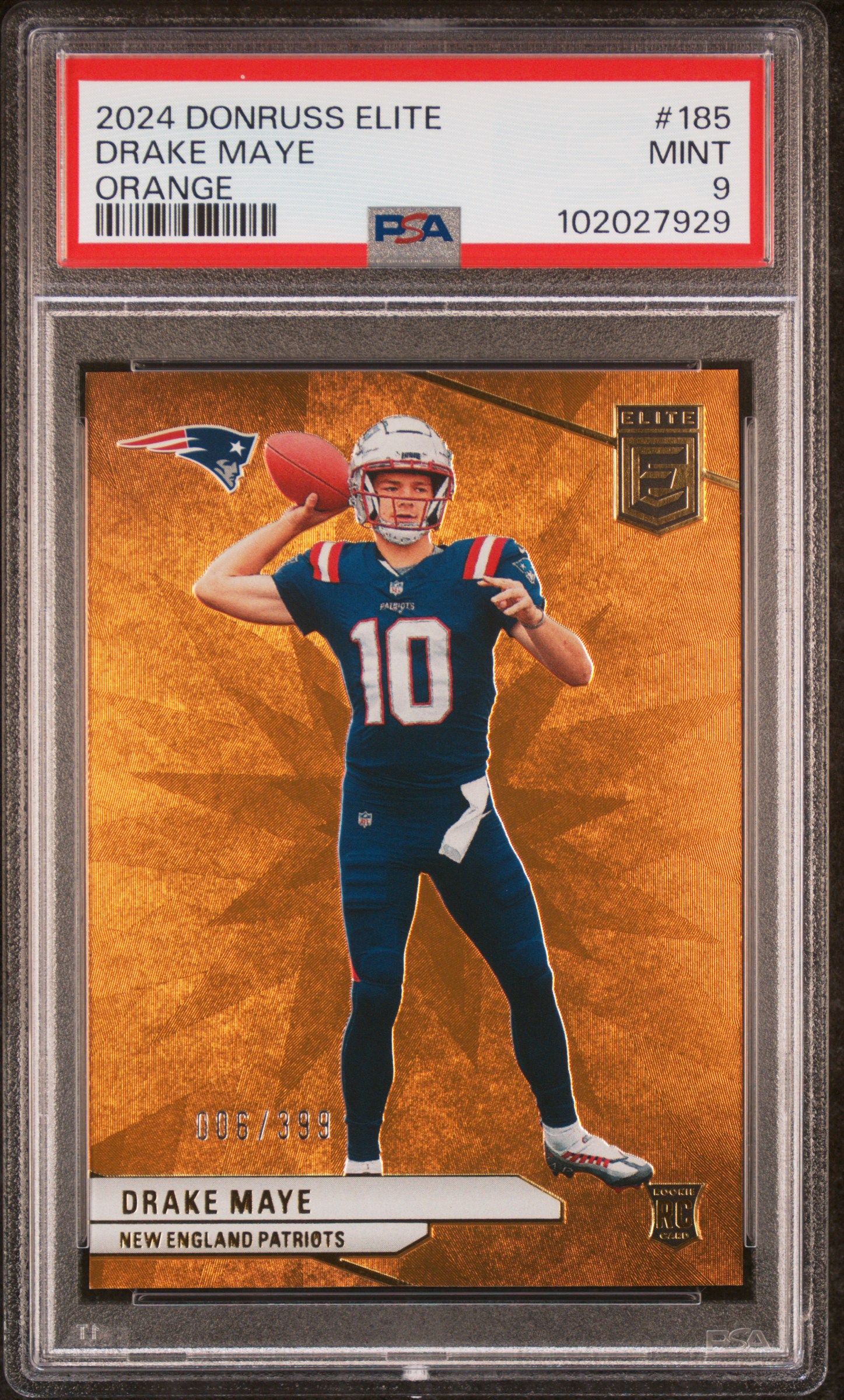 2024 Panini Donruss Elite Drake Maye #185 (Orange) Mint 9 front