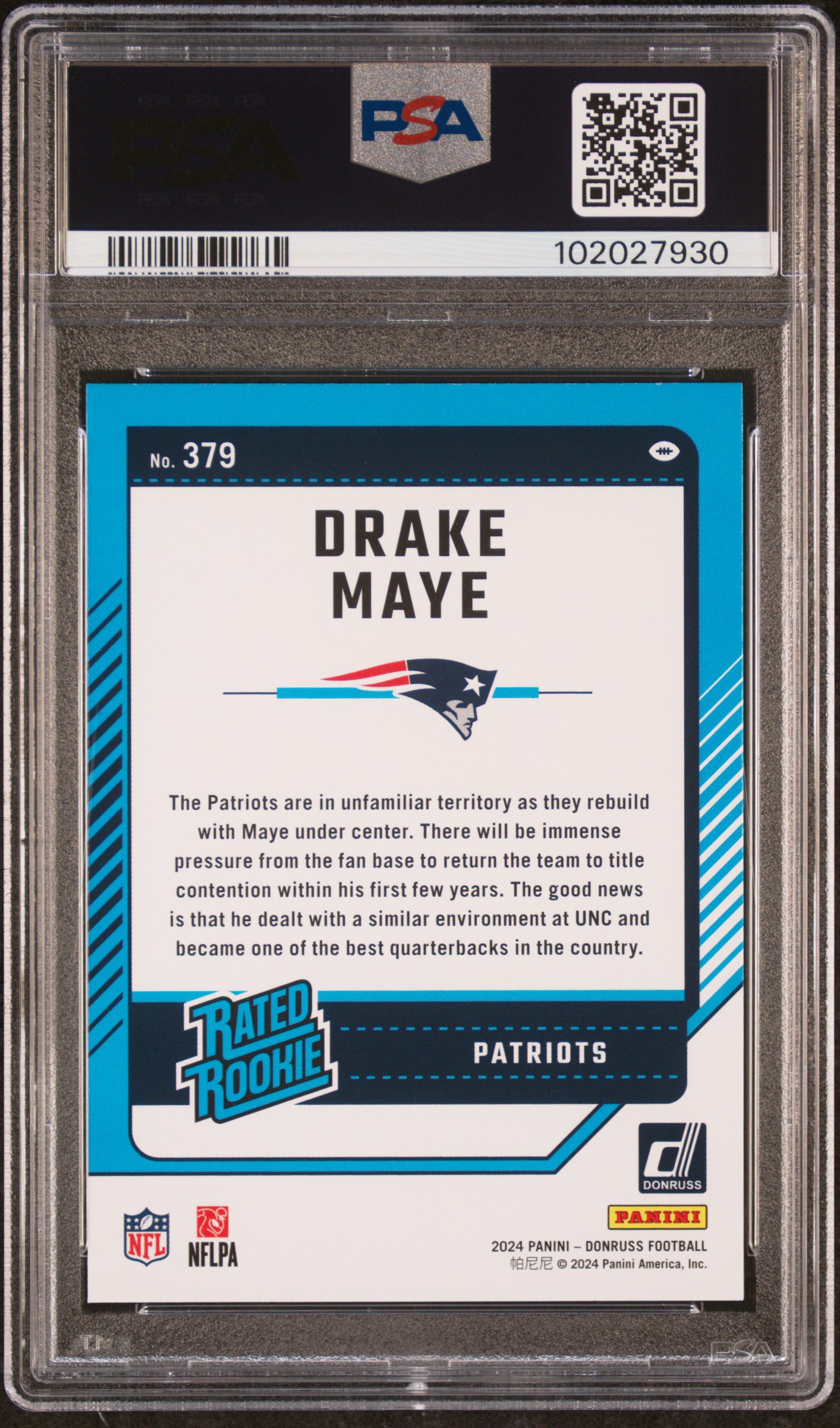 2024 Panini Donruss Drake Maye #379 Mint 9 back