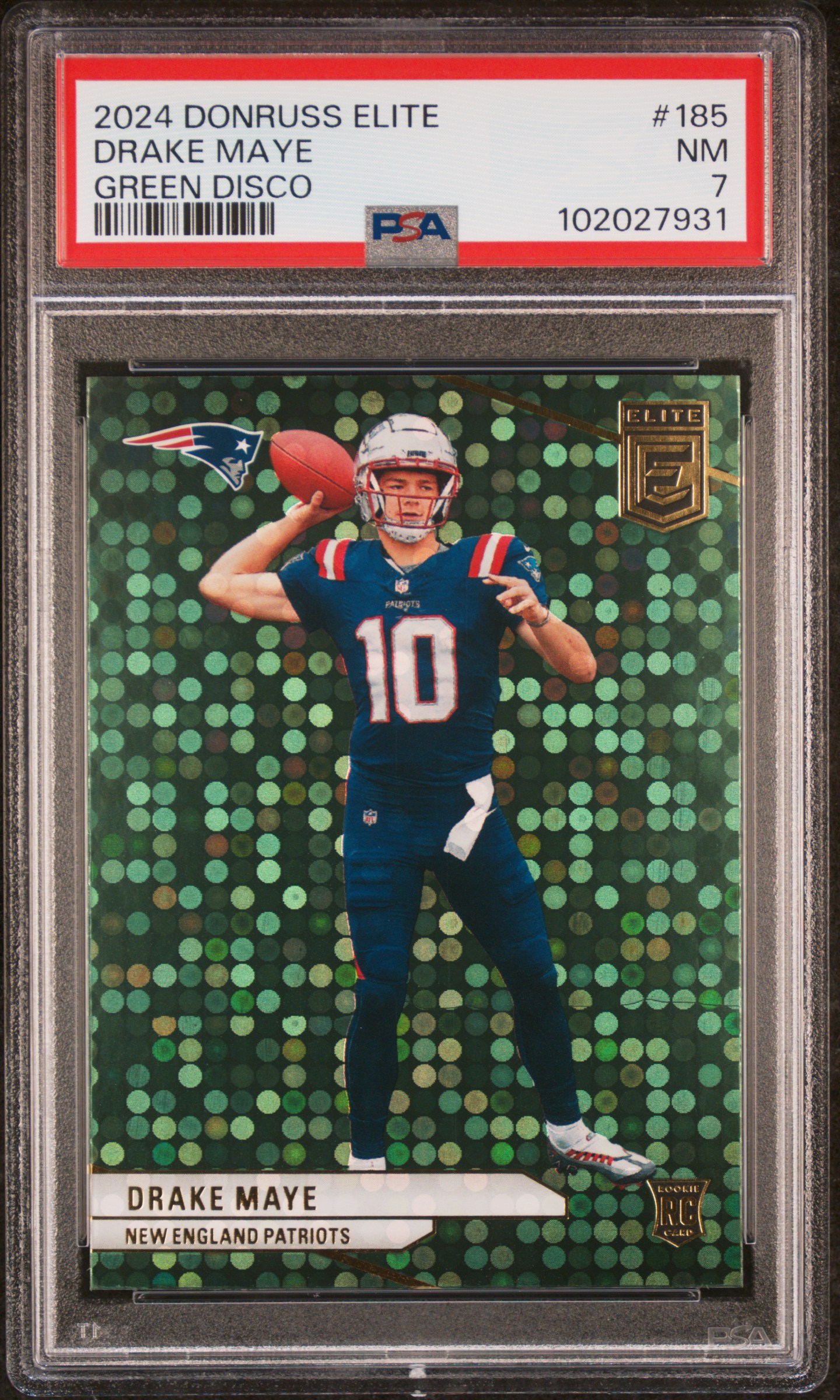 2024 Panini Donruss Elite Drake Maye #185 (Green Disco) Nm 7 front