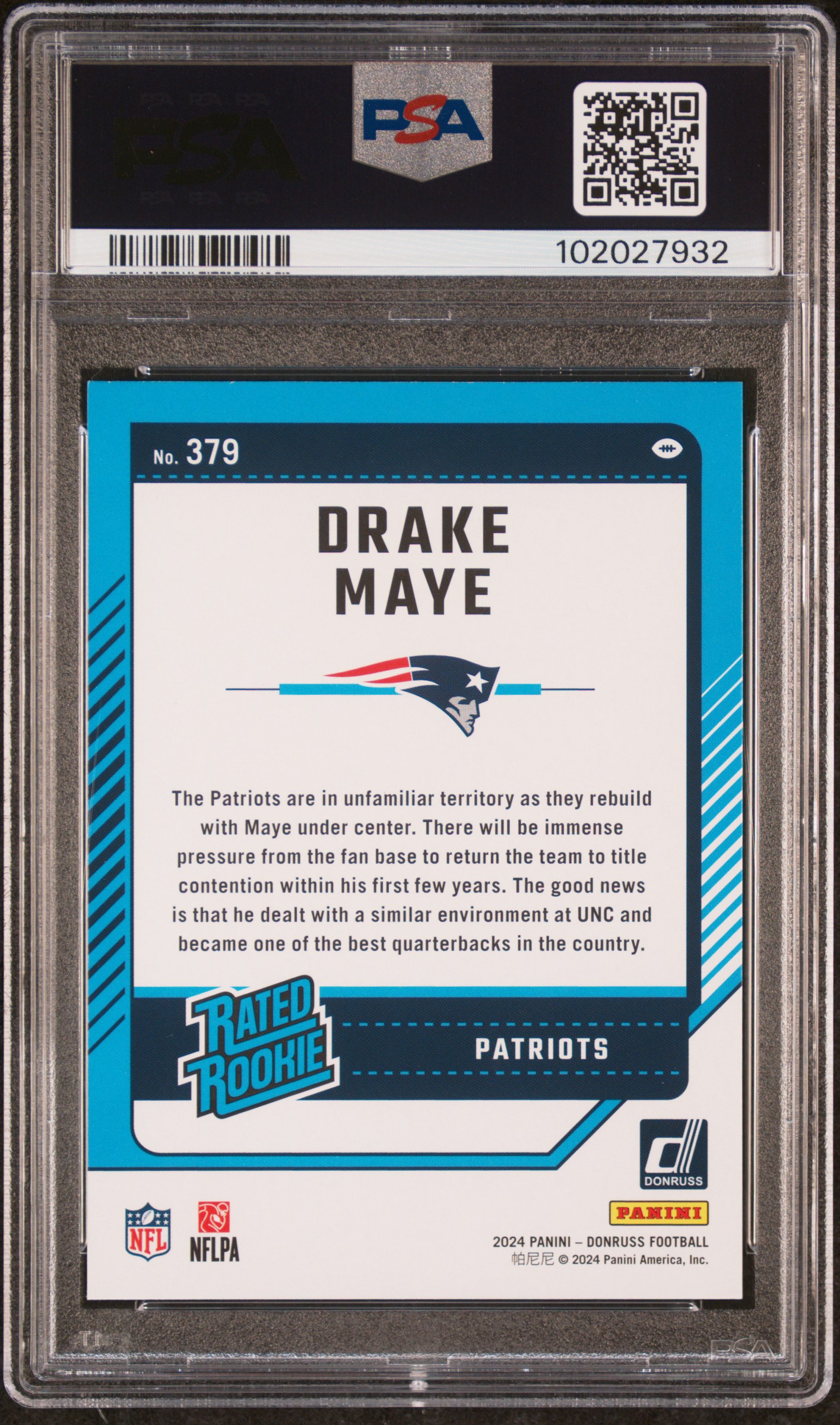 2024 Panini Donruss Drake Maye #379 (Press Proof Green) Nm-Mt 8 back