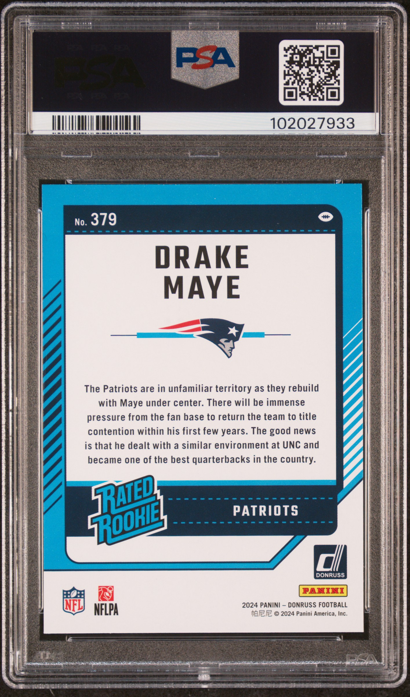 2024 Panini Donruss Drake Maye #379 (Press Proof Green) Nm-Mt 8 back