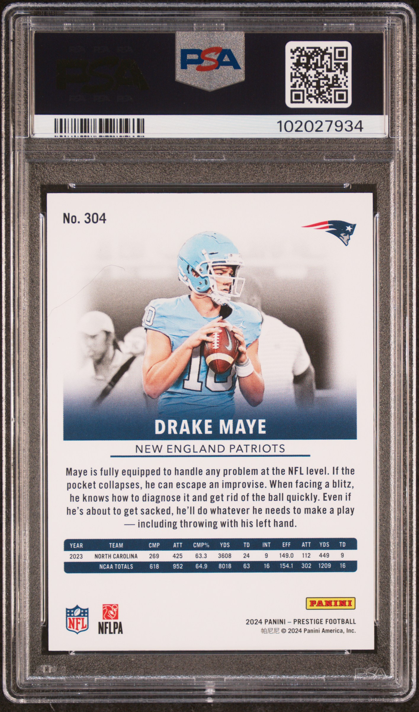 2024 Panini Prestige Drake Maye #304 (Red Xtra Points) Nm 7 back