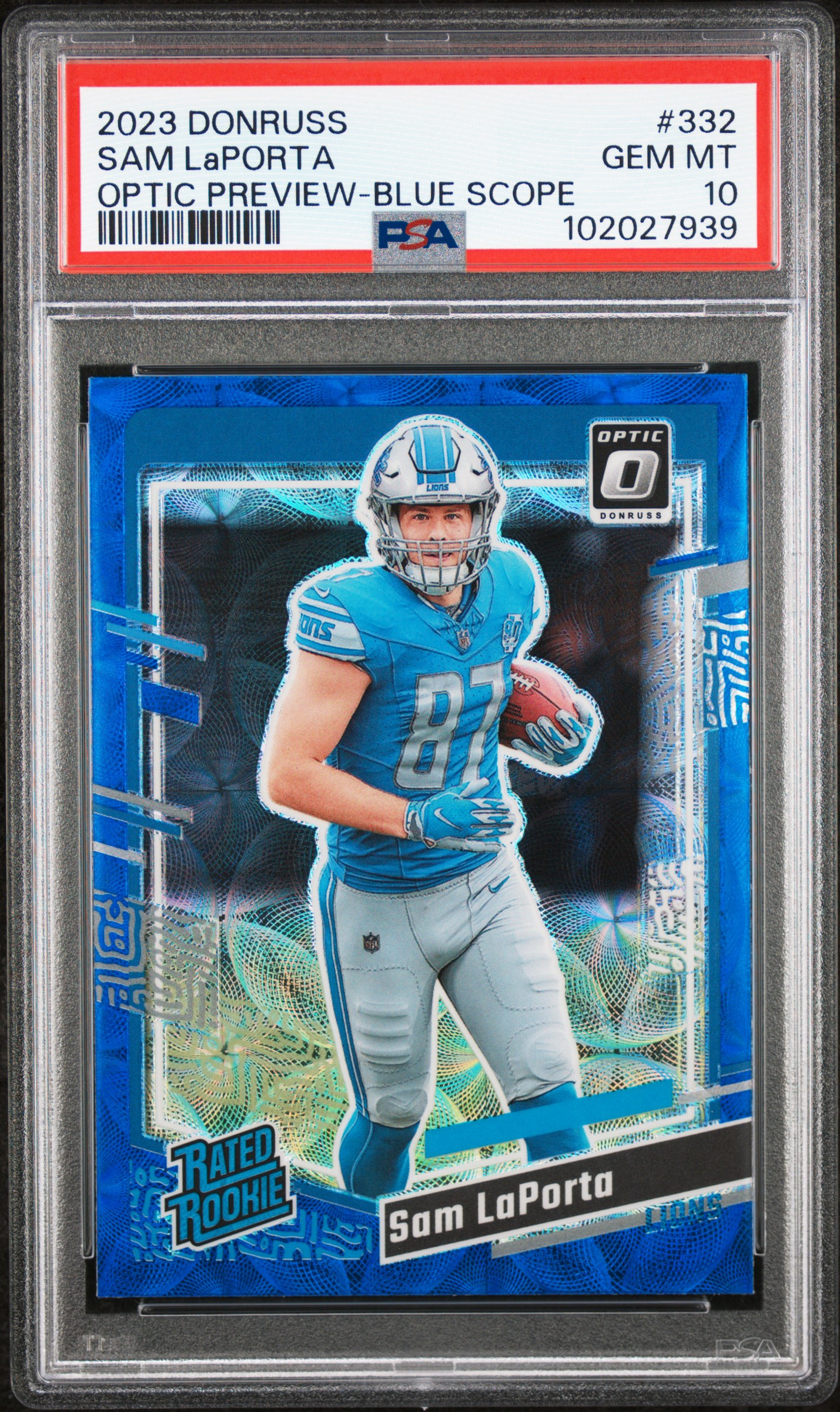 2023 Panini Donruss Sam Laporta #332 (Optic Preview-Blue Scope) Gem Mt 10 front