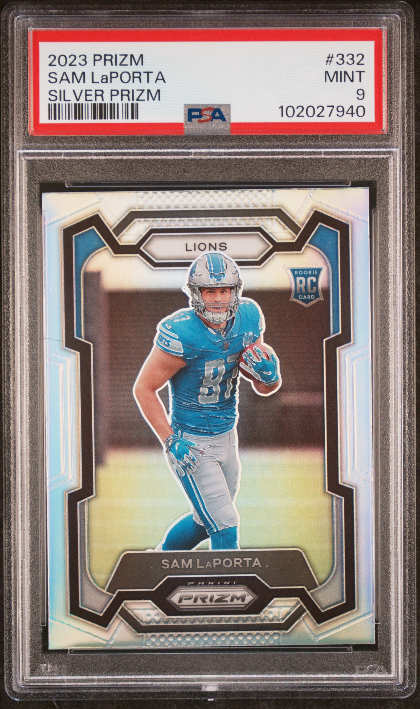 2023 Panini Prizm Sam Laporta #332 (Silver Prizm) Mint 9 front
