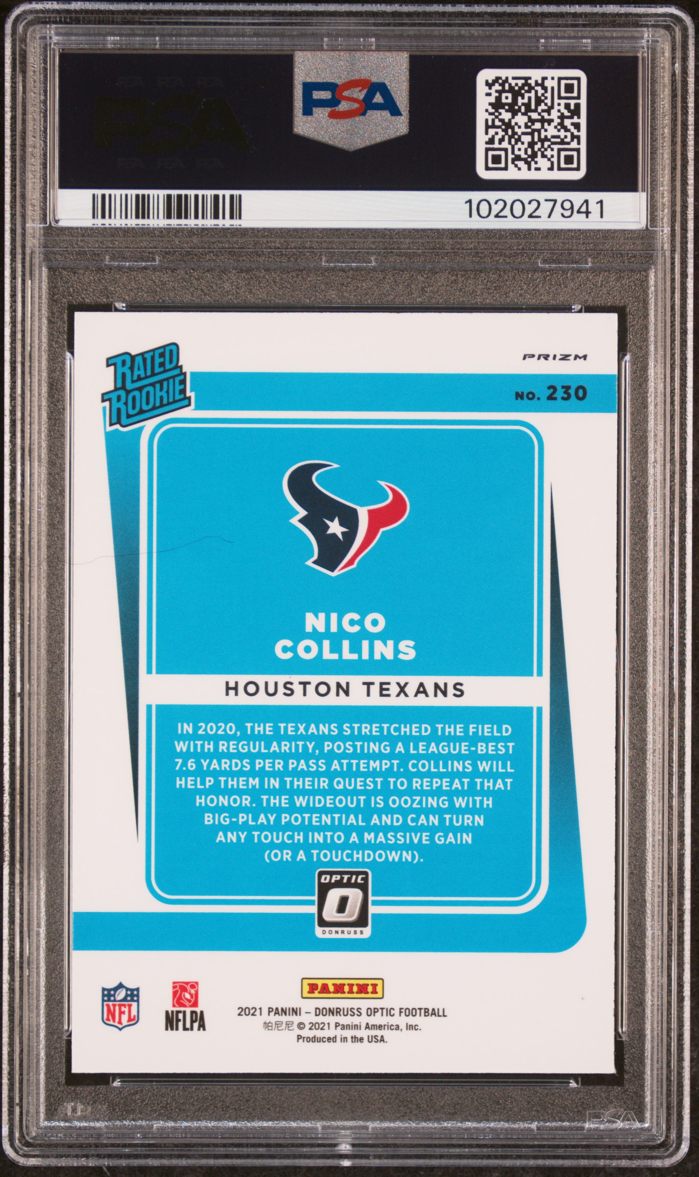 2021 Panini Donruss Optic Nico Collins #230 (Holo) Mint 9 back