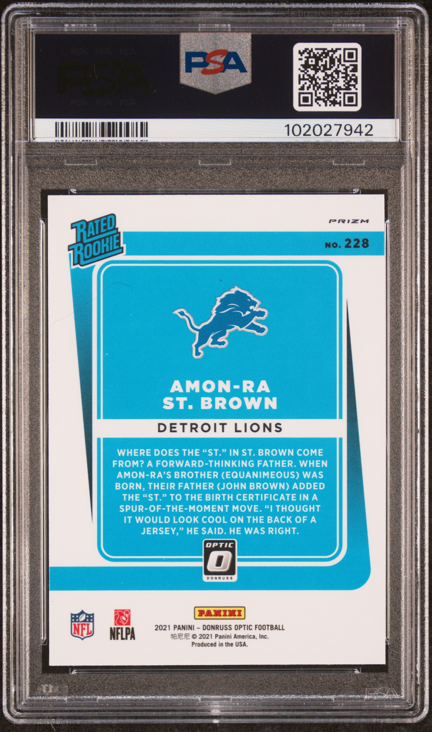 2021 Panini Donruss Optic Amon-Ra St. Brown #228 (Holo) Gem Mt 10 back