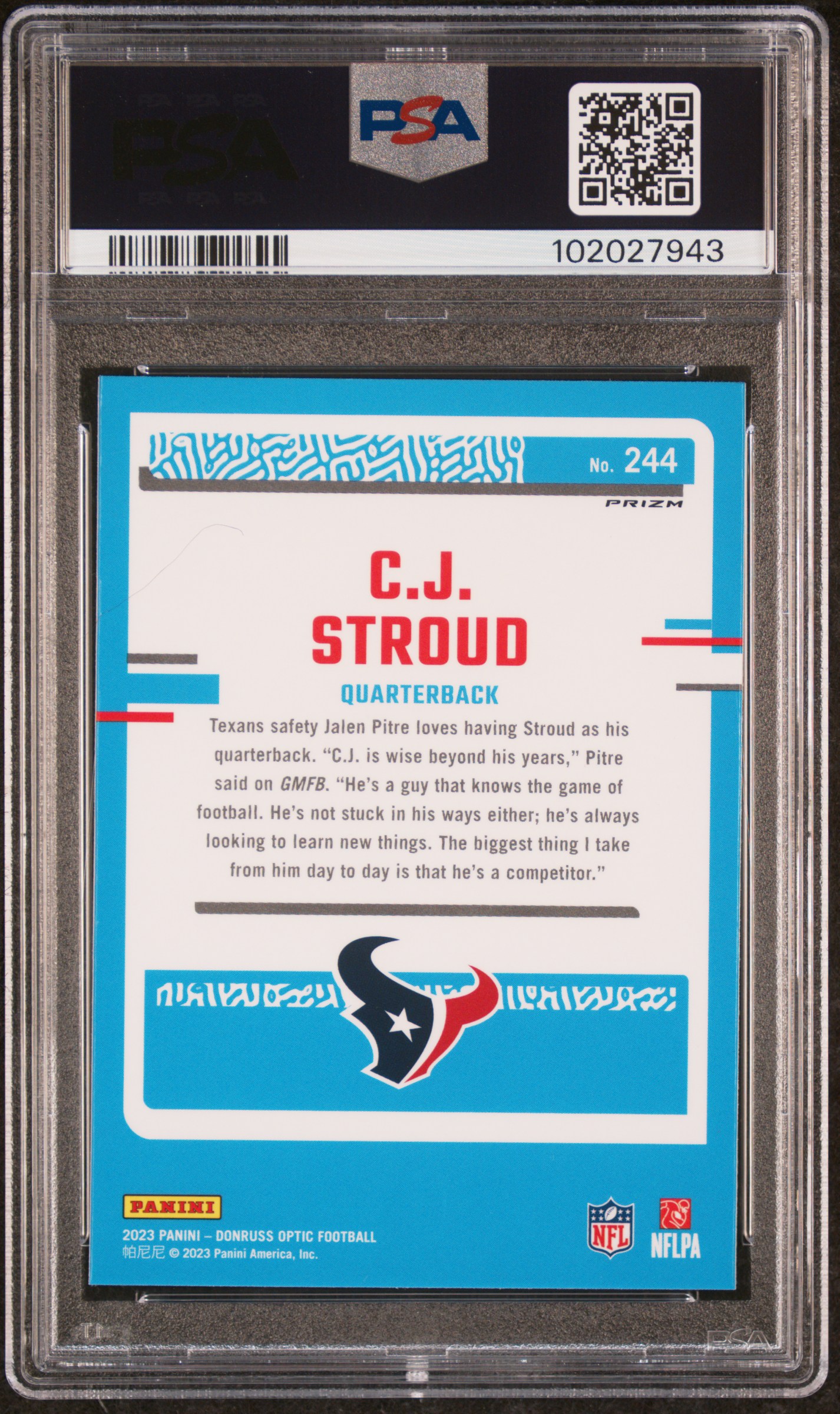 2023 Panini Donruss Optic Cj Stroud #244 (Holo) Mint 9 back