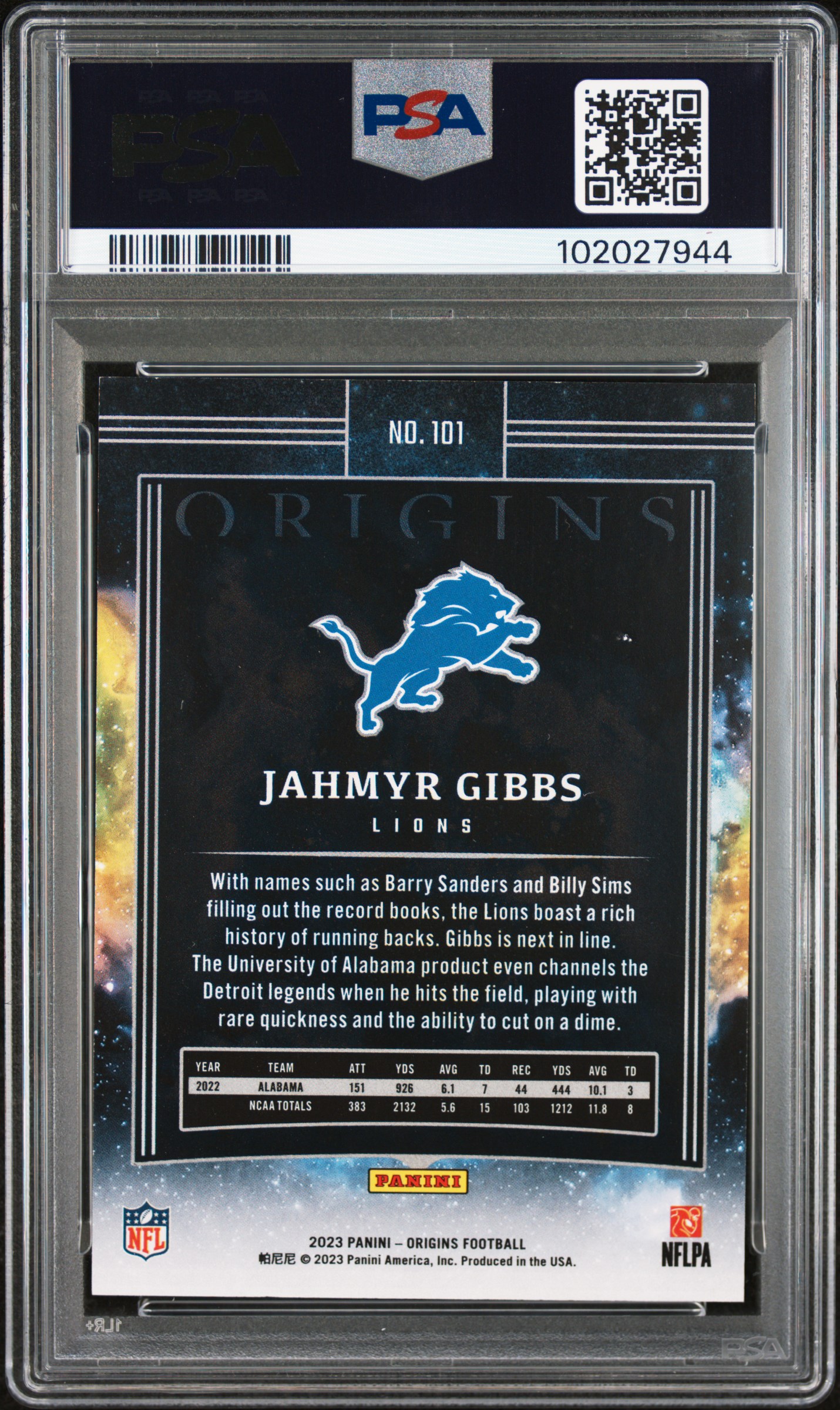 2023 Panini Origins Jahmyr Gibbs #101 Nm 7 back