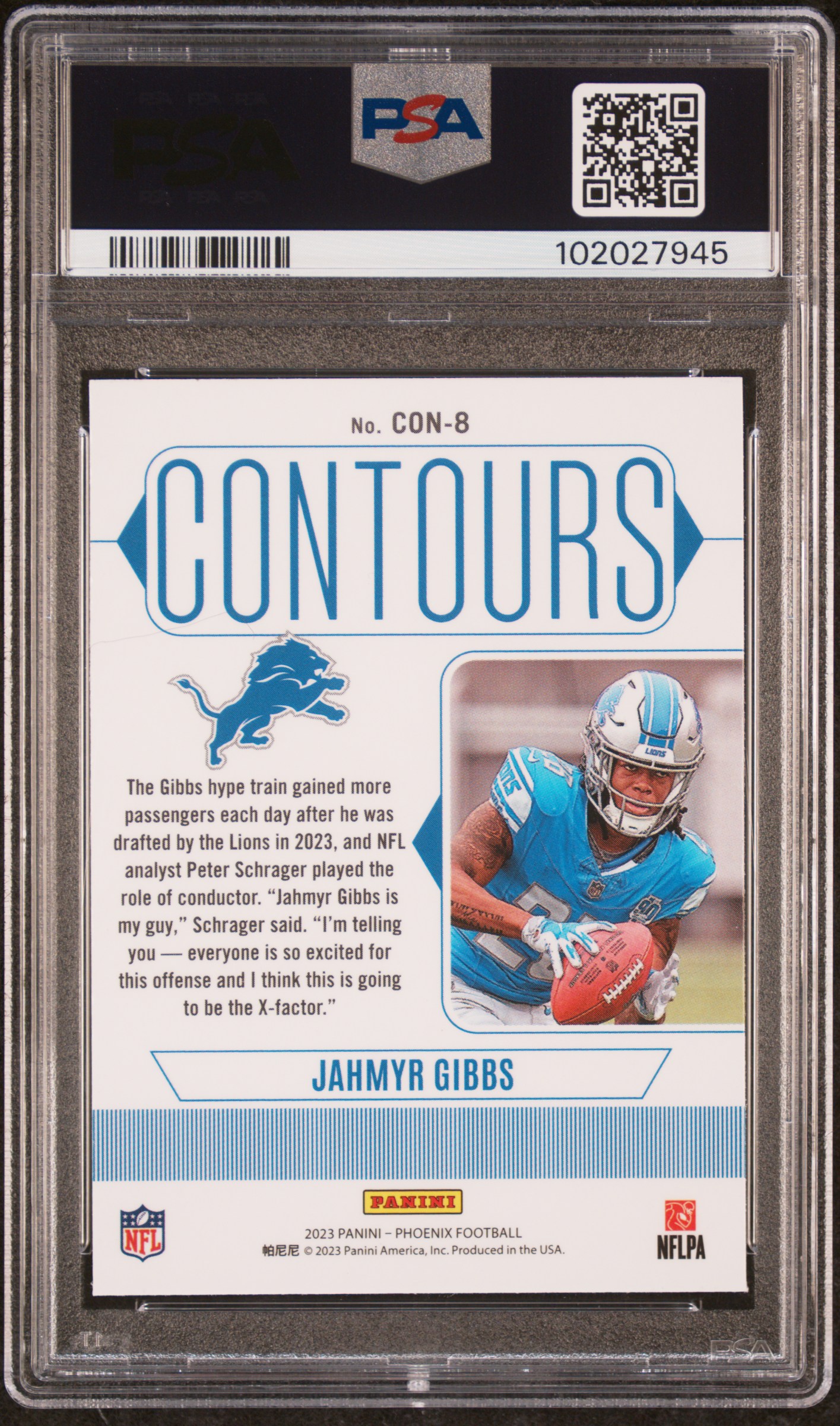 2023 Panini Phoenix Contours Jahmyr Gibbs #Con8 Gem Mt 10 back