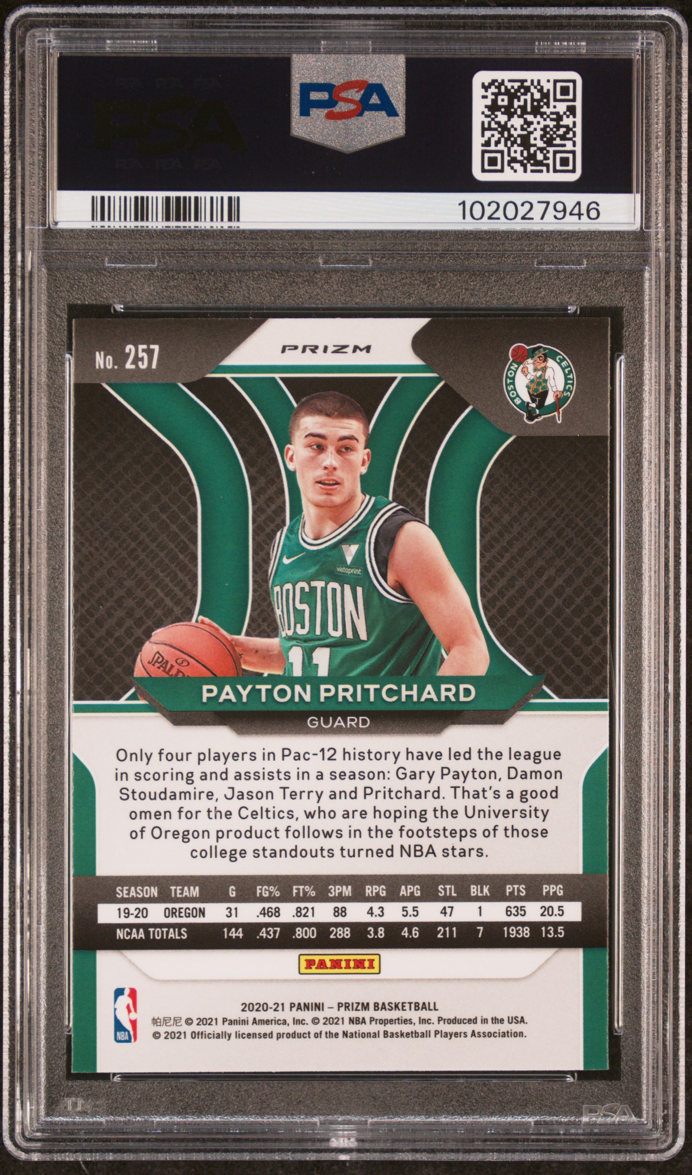 2020 Panini Prizm Payton Pritchard #257 (Red/White/Blue Prizm) Nm-Mt 8 back