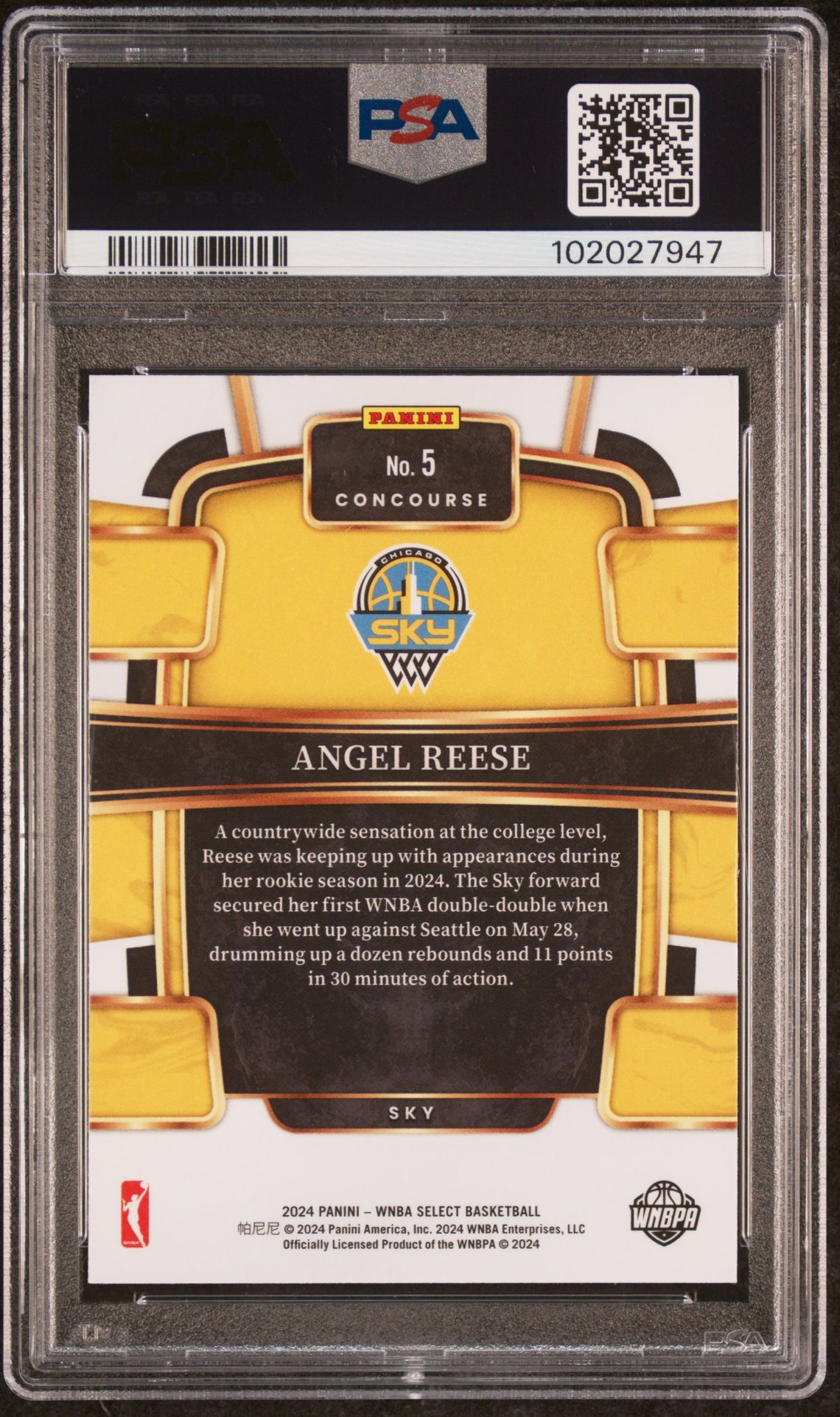 2024 Panini Select Wnba Angel Reese #5 Gem Mt 10 back view - PSA certificate #102027947