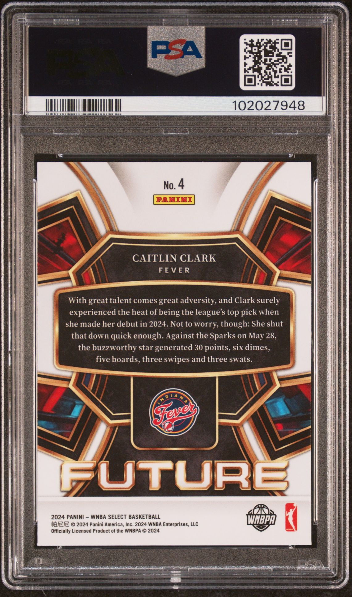2024 Panini Select Wnba Select Future Caitlin Clark #4 Gem Mt 10 back view - PSA certificate #102027948